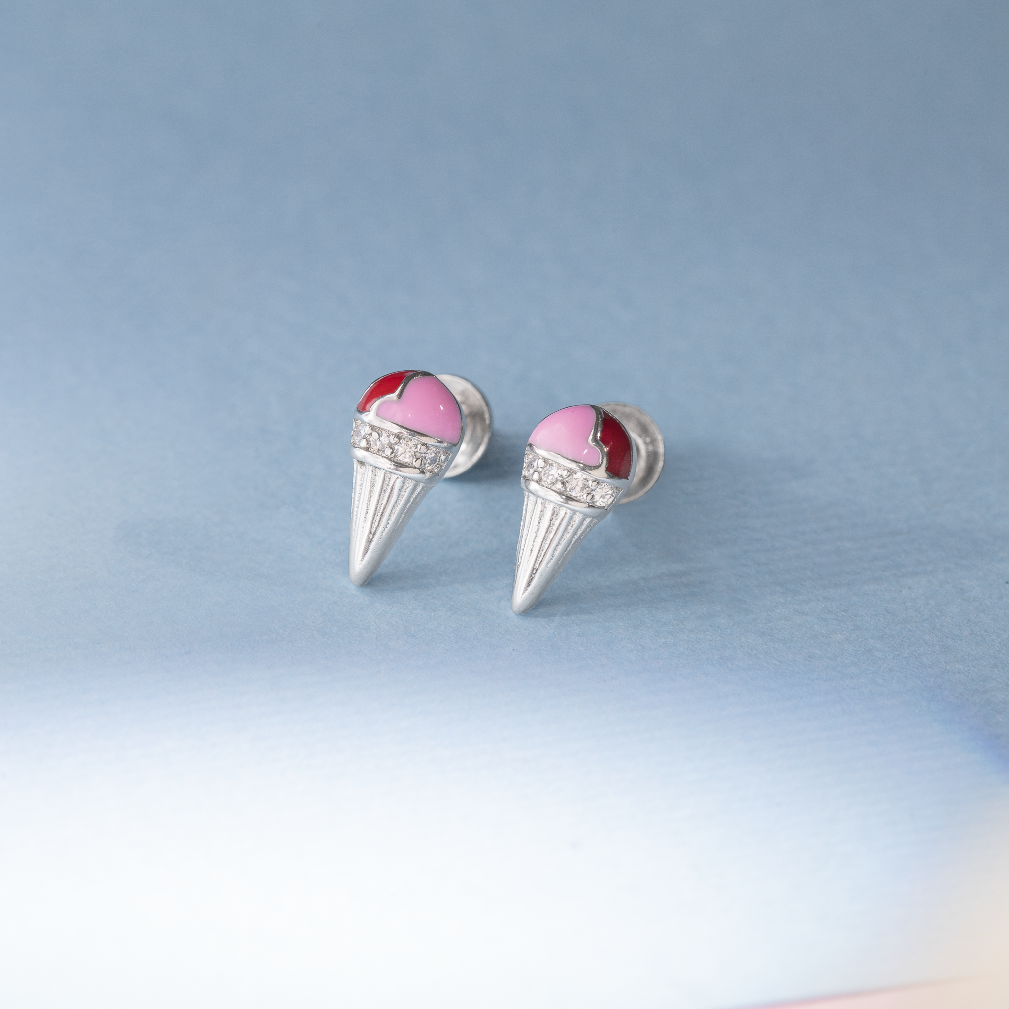 Ice cream cone silver stud earrings