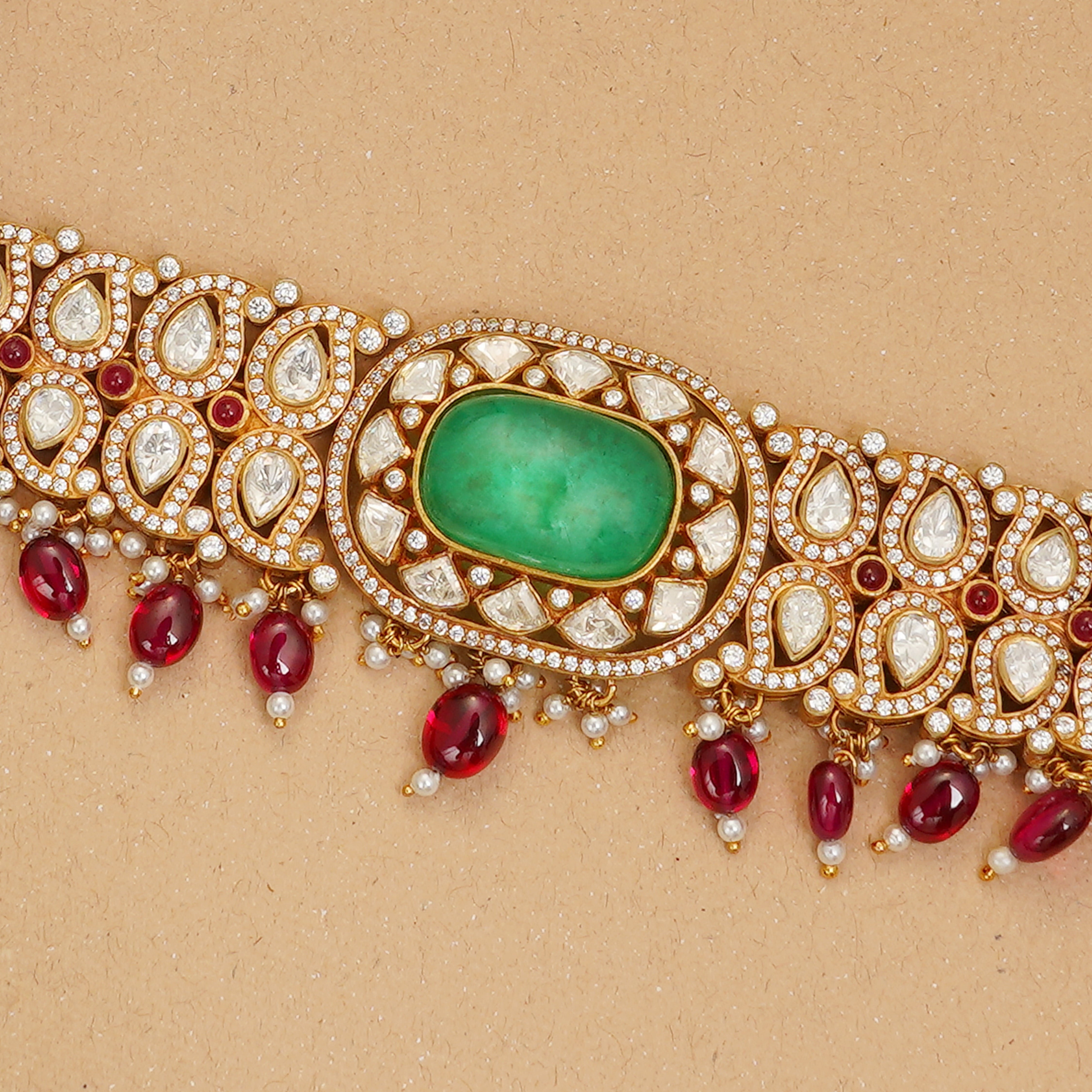 Indian bridal choker with emerald centre