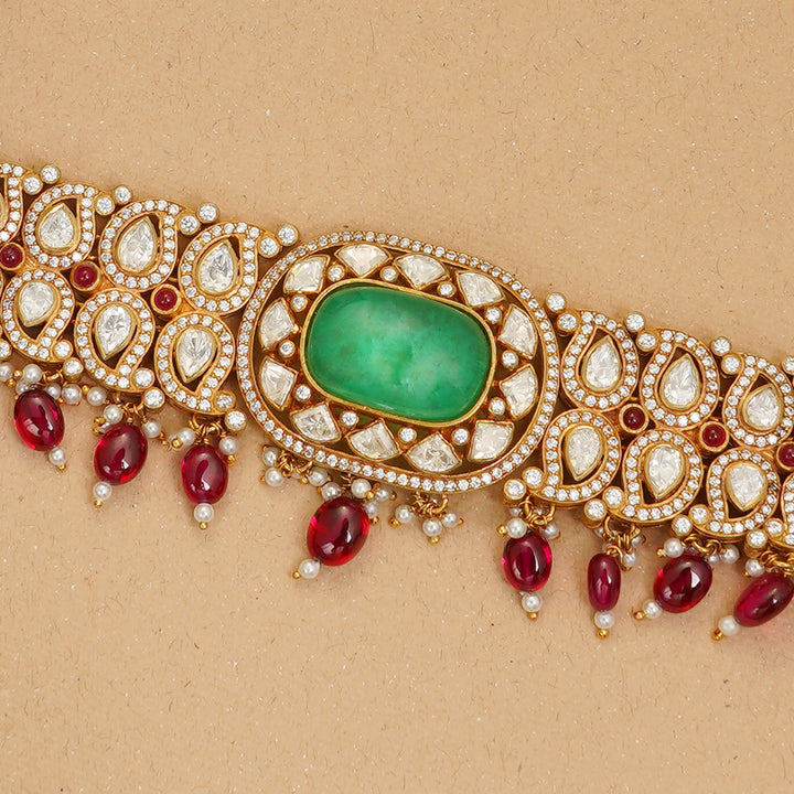 Indian bridal choker with emerald centre