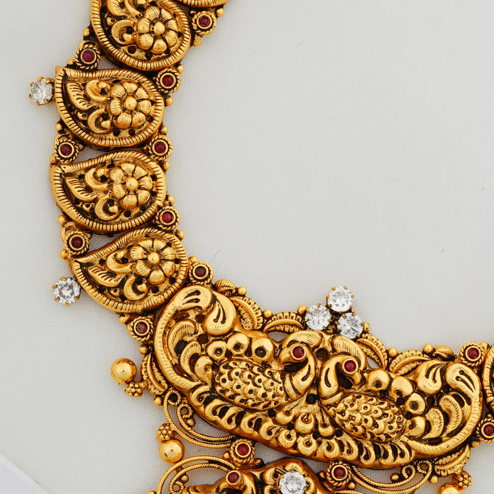 Ishna Designer Temple Necklace with CZ Stone Embellishments