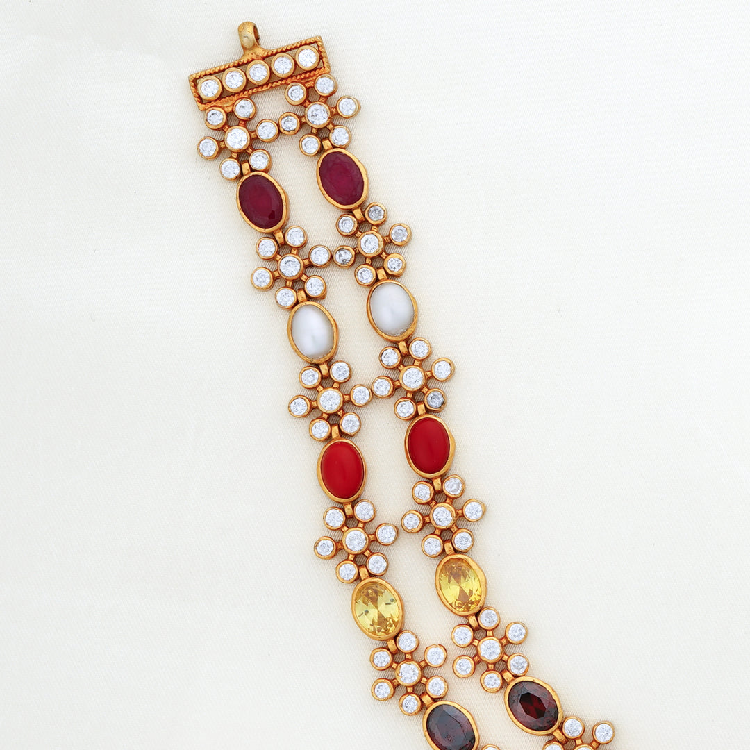 Ishna floral motif gold necklace with nine navaratna stones