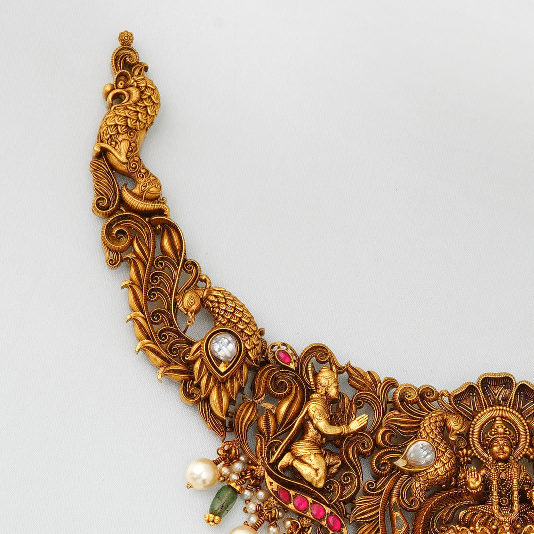 Ishna silver Lakshmi choker with Nagas design and pearls