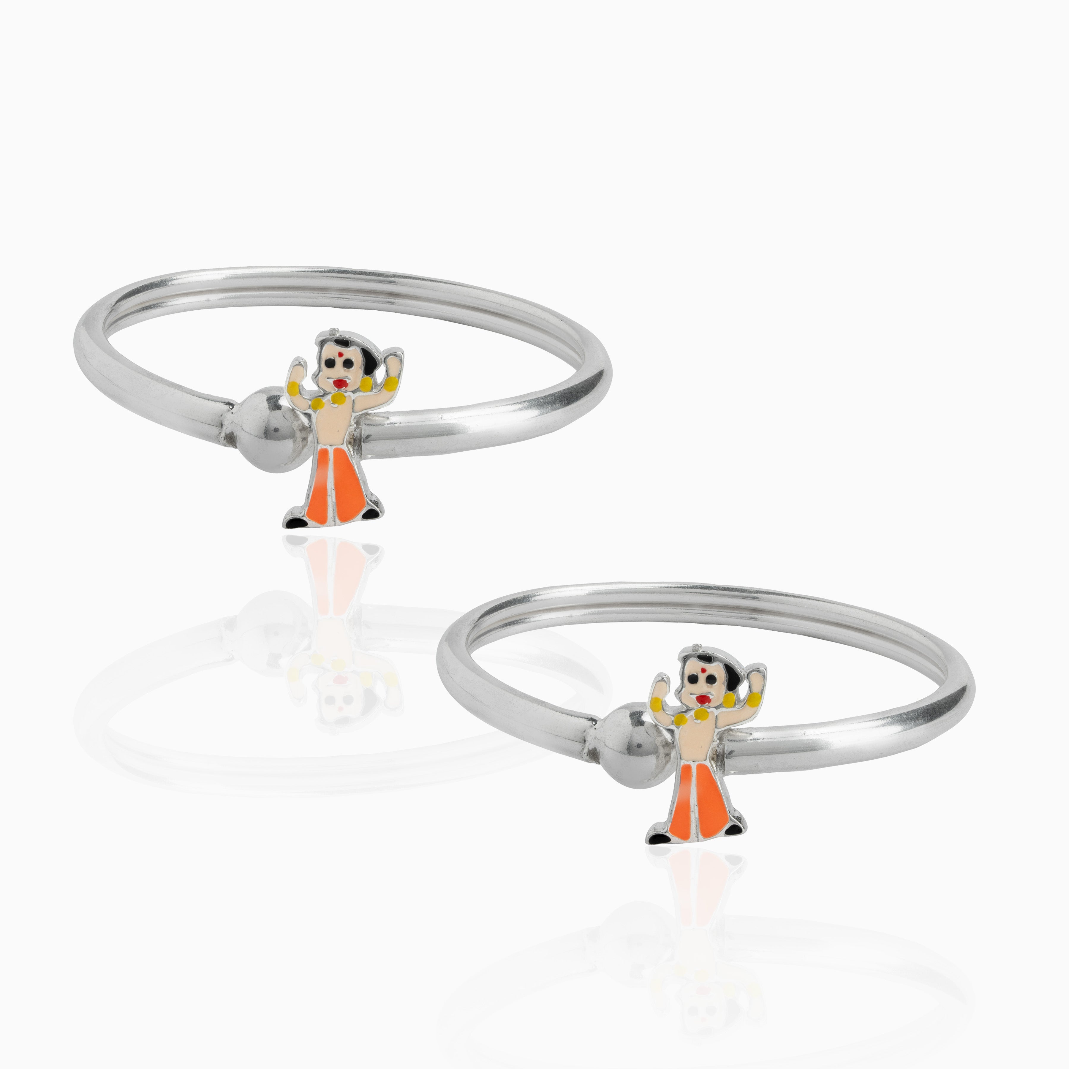 Kids silver anklet with enamel cartoon design