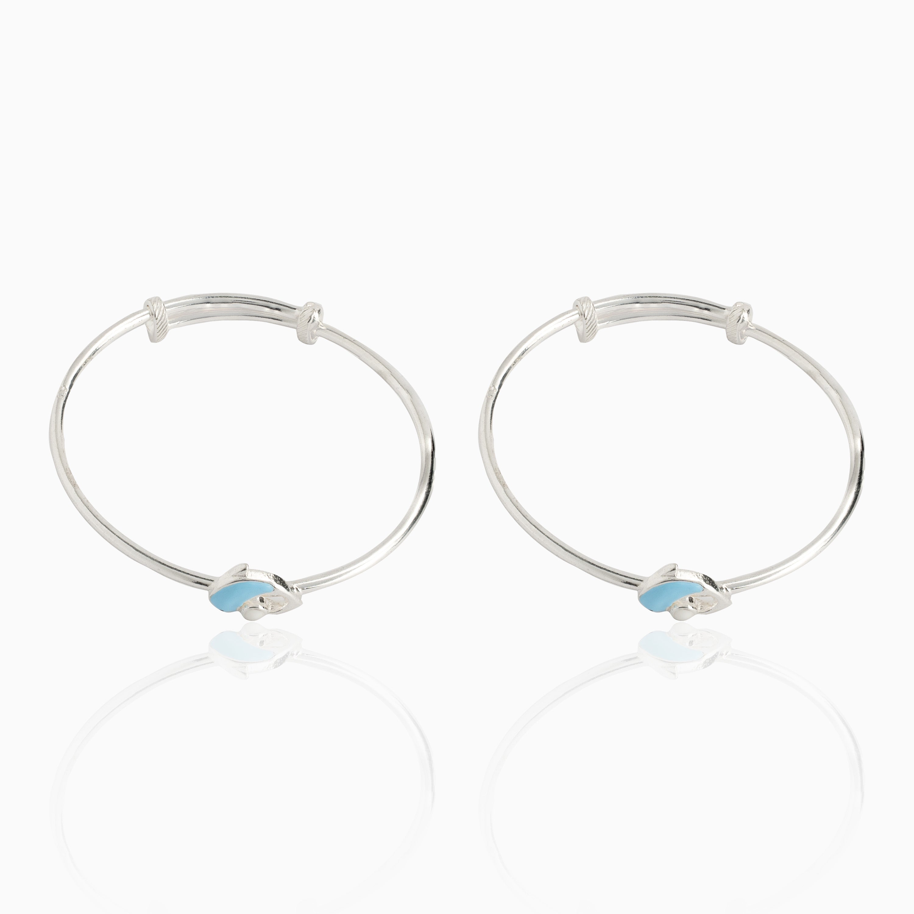 Kids silver bangle with blue enamel dolphin