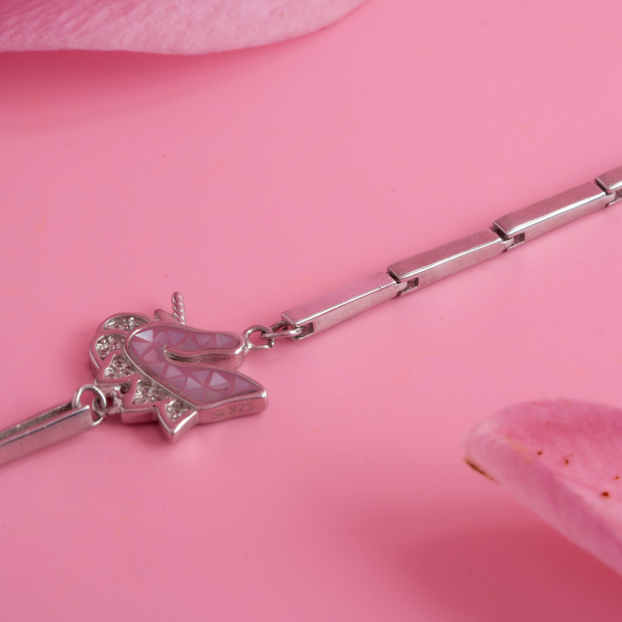 Kids silver charm bracelet unicorn design