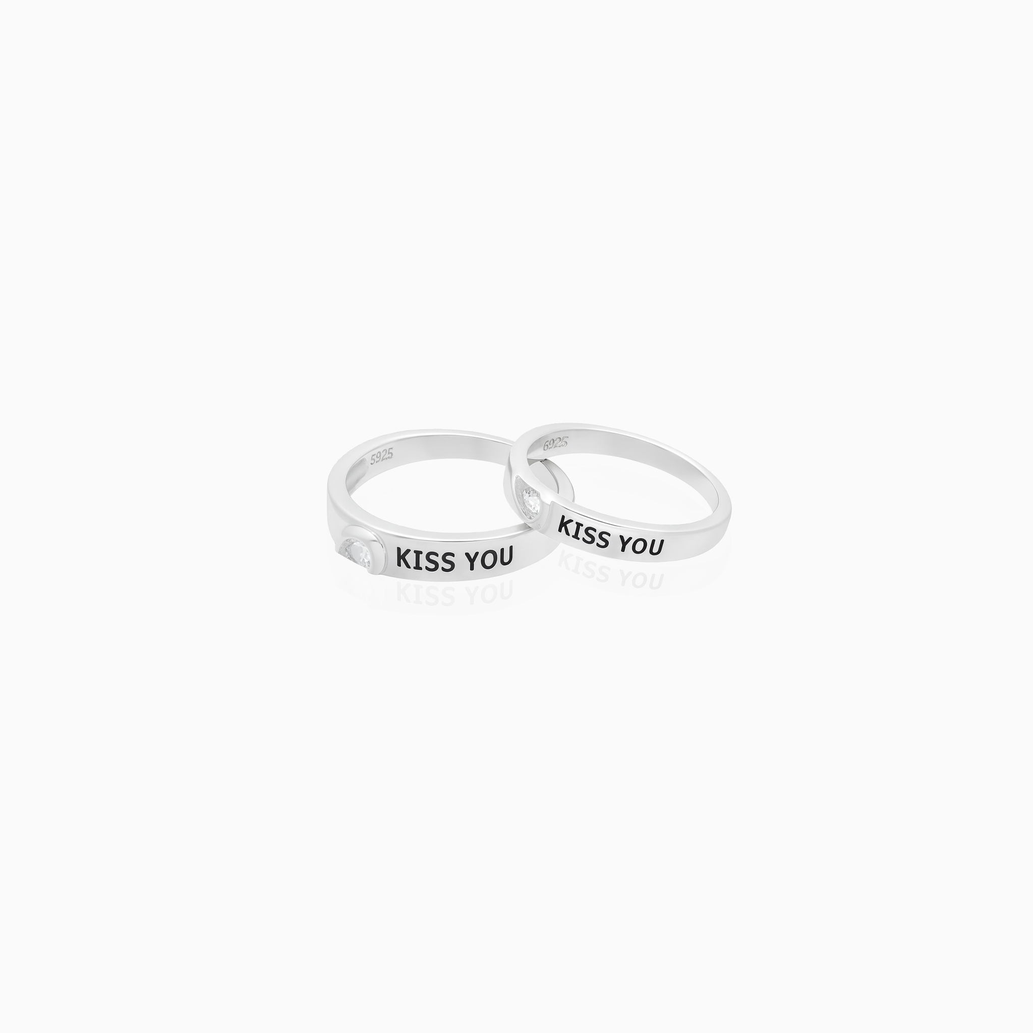 Kiss you engraved silver couple rings