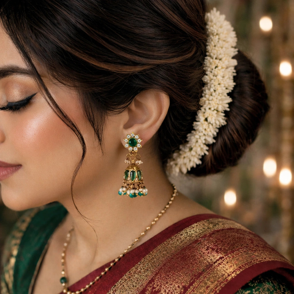 Kundan Floral Pearl Beads Earrings Ishna