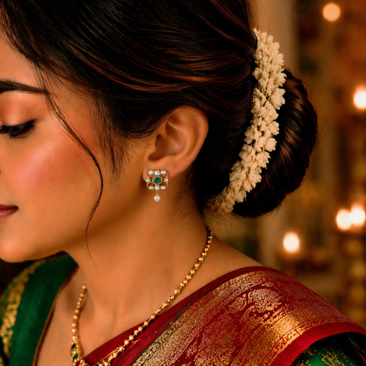 Kundan Pearl Drop Motif Earrings 