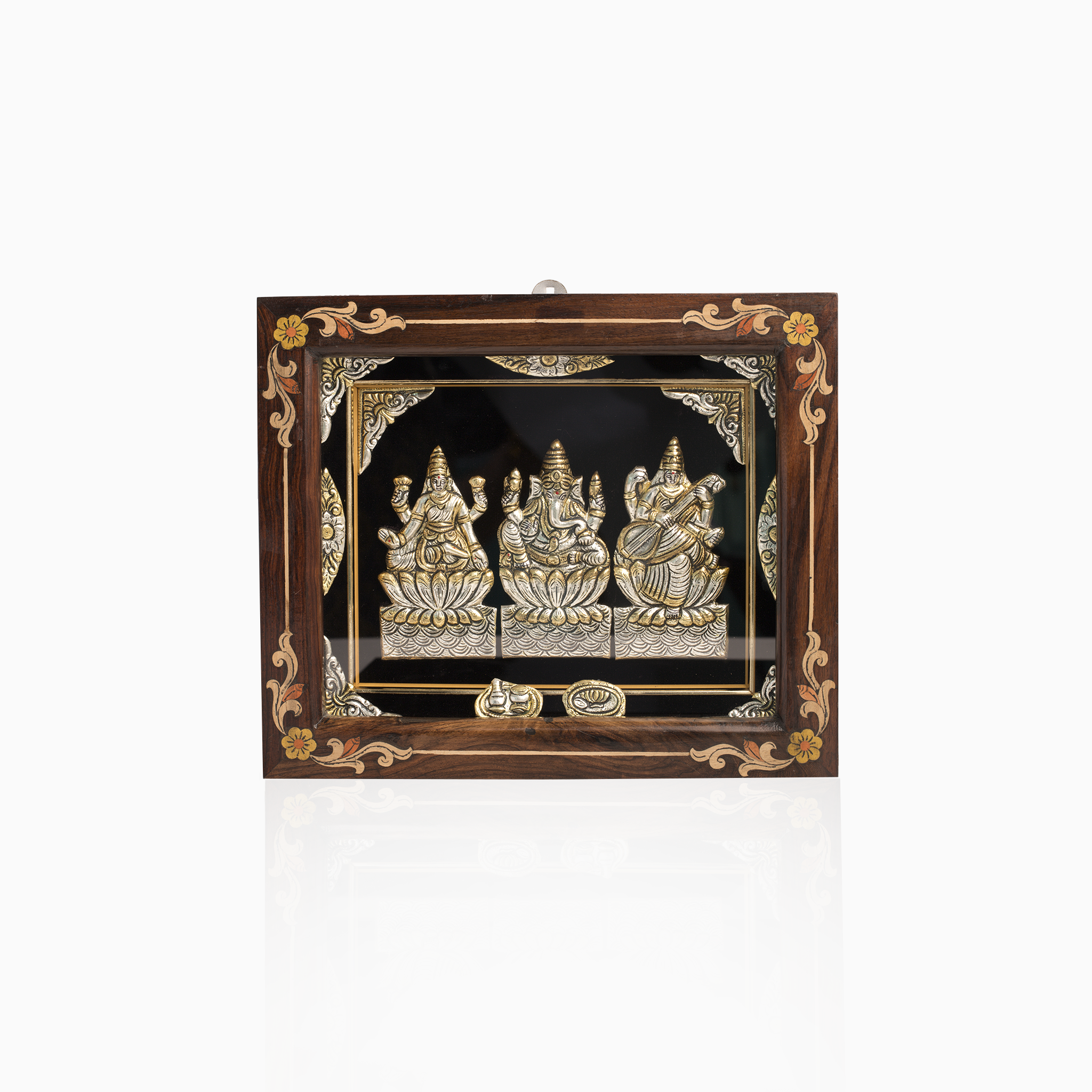 Lakshmi Ganesha Saraswati silver pooja frame