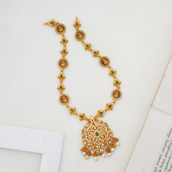 Lakshmi Kasu Necklace with Annam Pendant in Antique Finish – Ishna