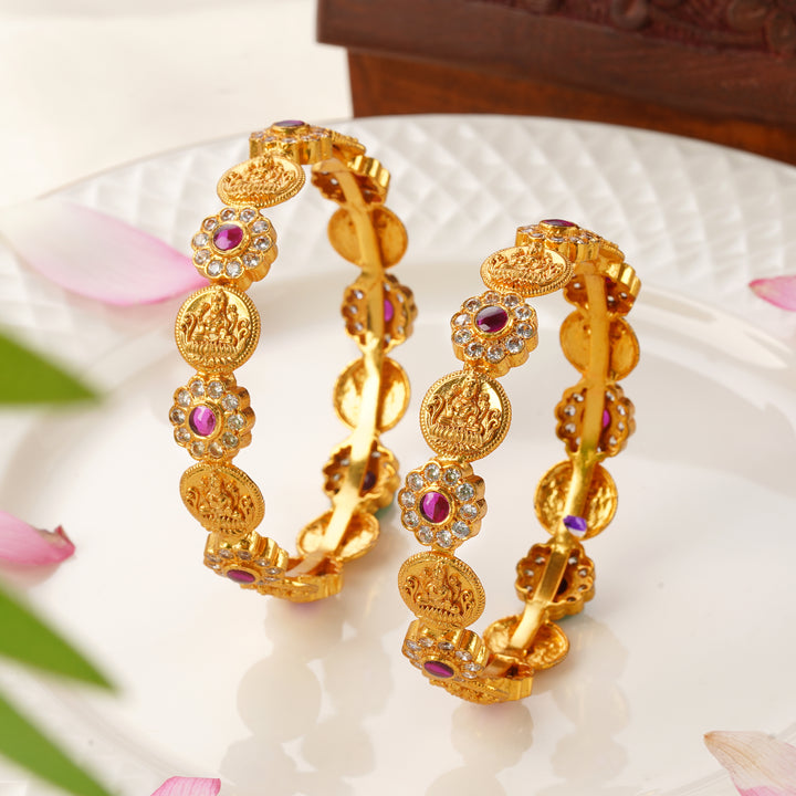Lakshmi Nagas ruby Swarovski floral bangles 
