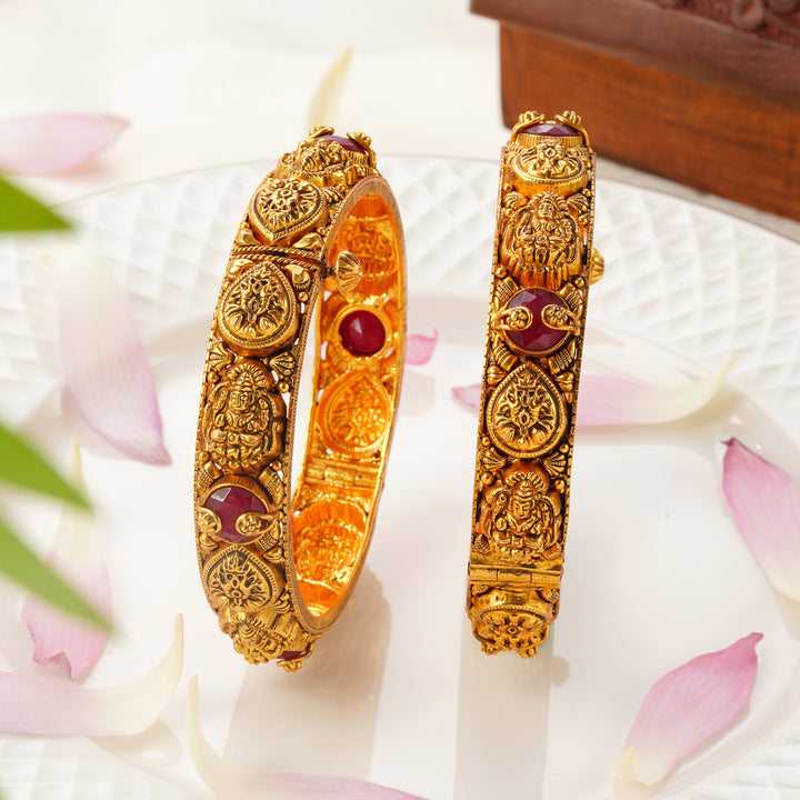 Lakshmi Nagas ruby stone gold bangles screw type – size 2.8