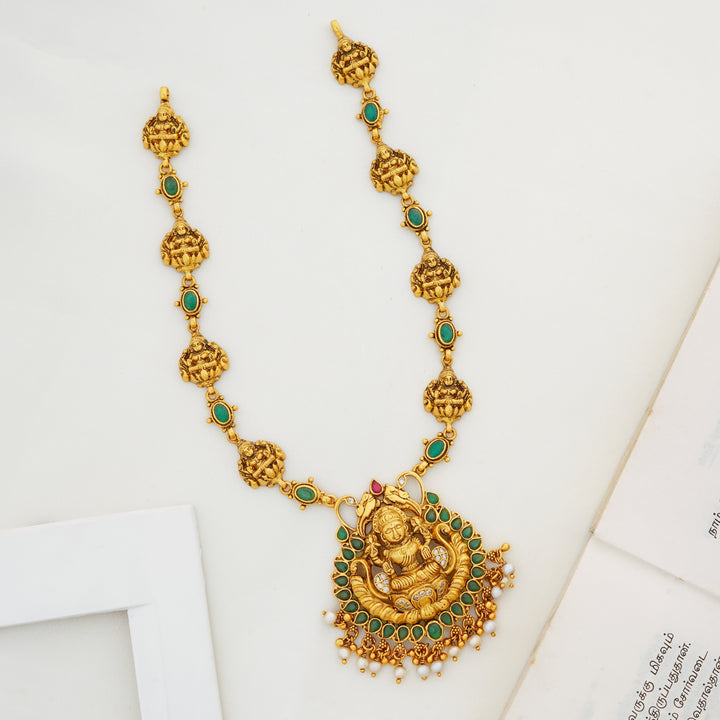 Lakshmi Temple Necklace with Emerald Stones – Ishna