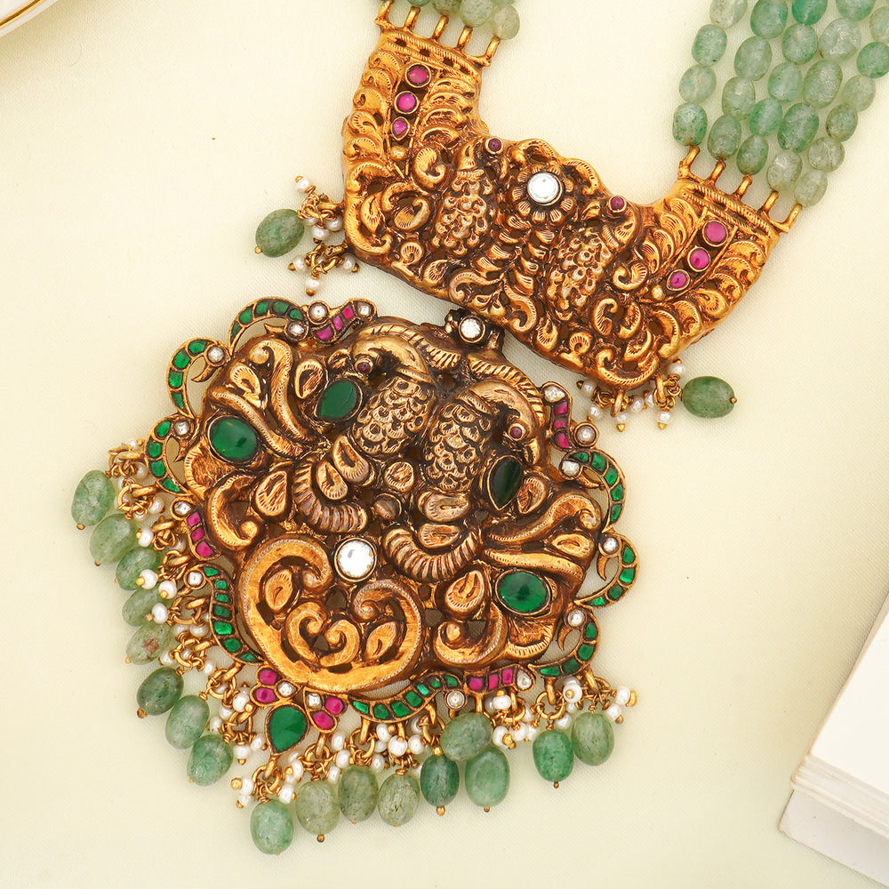 Lakshmi design haram with green beads