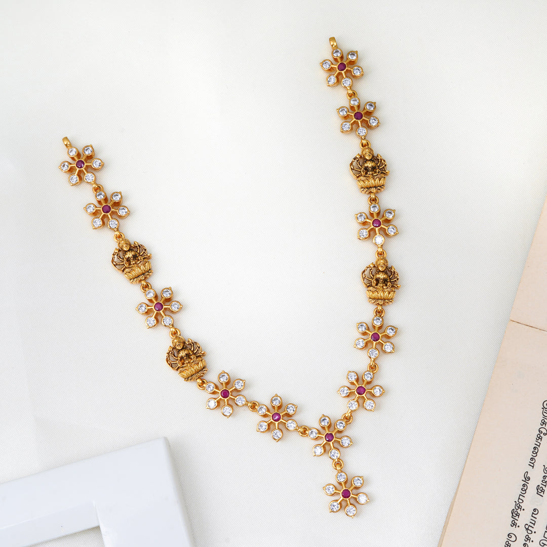 Lakshmi floral necklace in antique gold plating