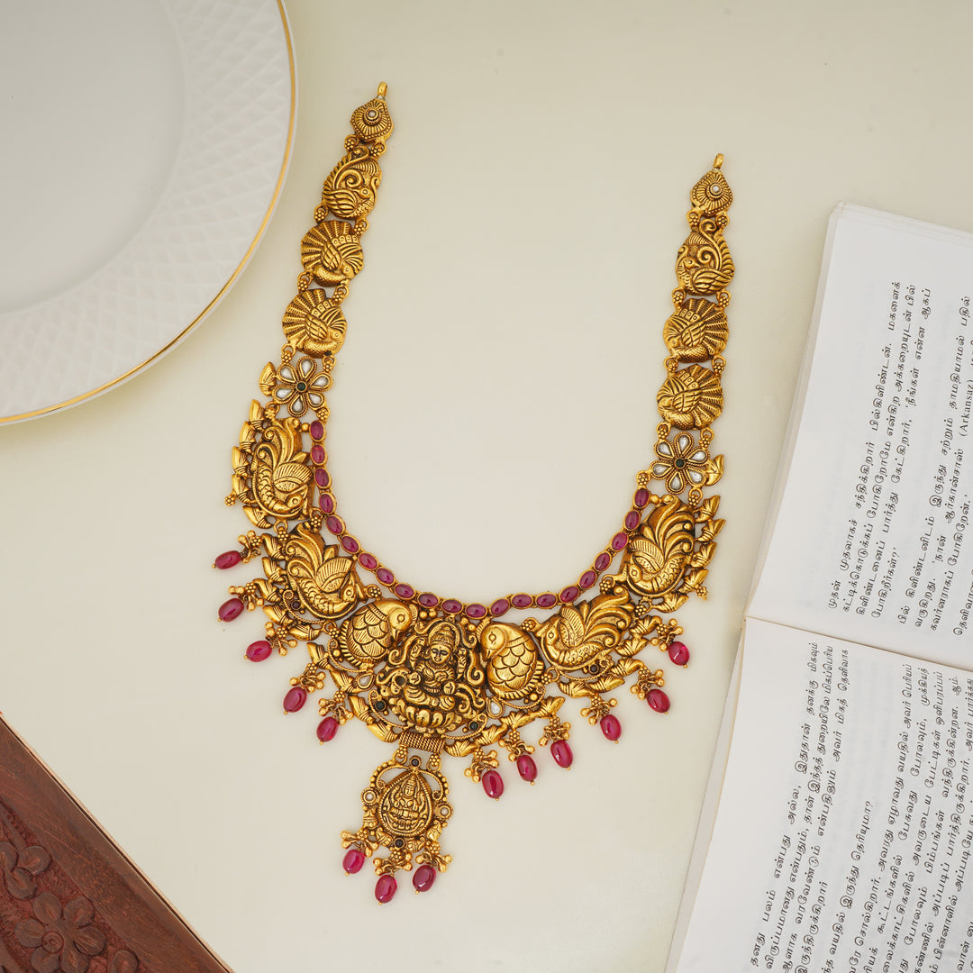Lakshmi haram with ruby beads