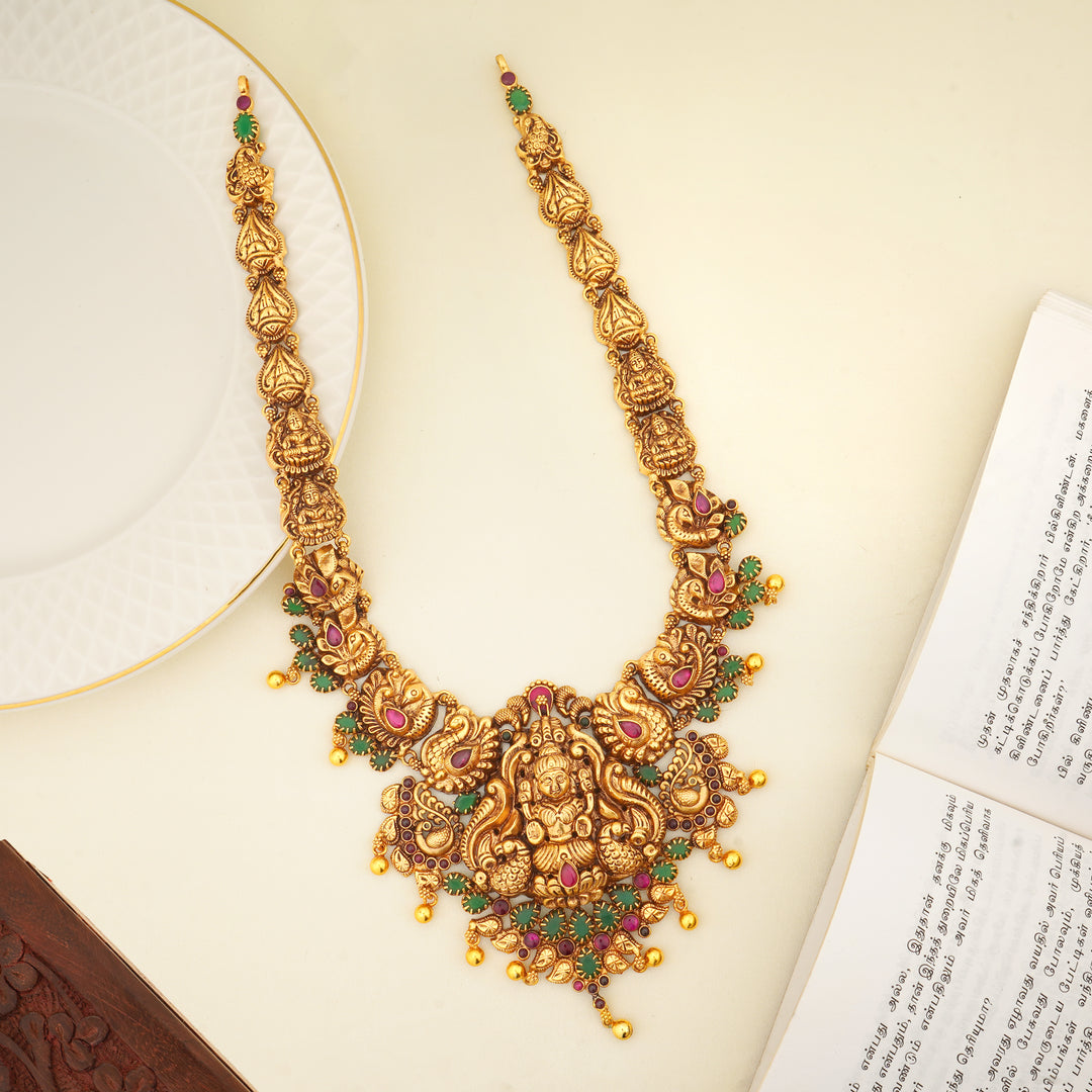 Lakshmi temple haram with ruby and emerald stones