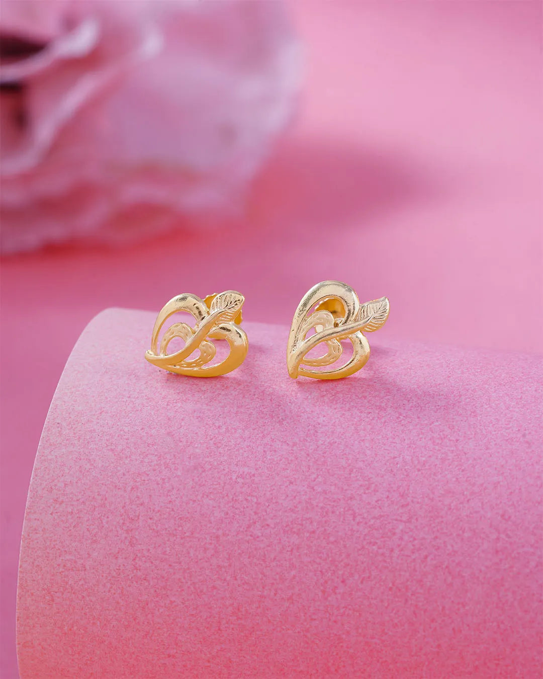 Leaf Heart Gold Stud Earrings