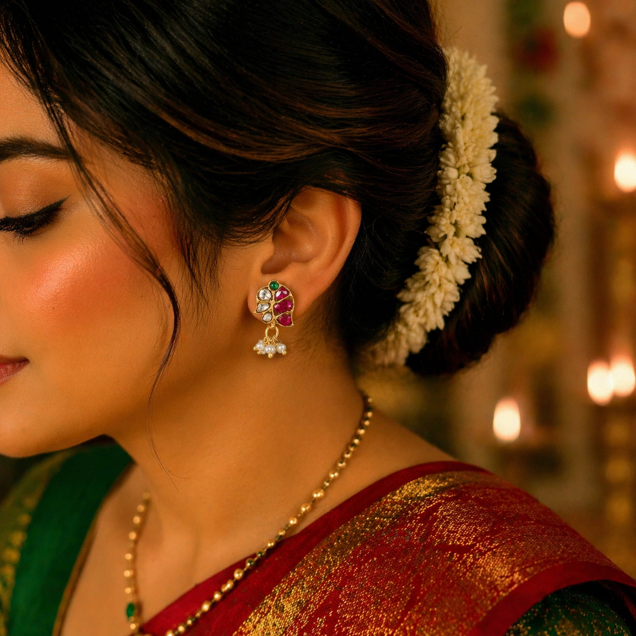 Leaf Kundan Stud Earrings Ishna