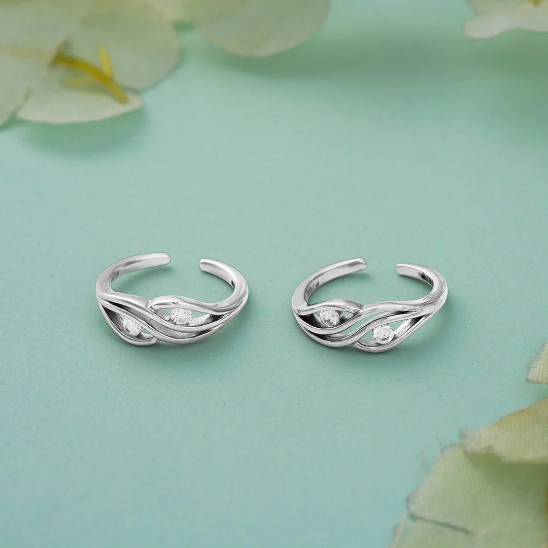 Leaf design stone silver metti for women