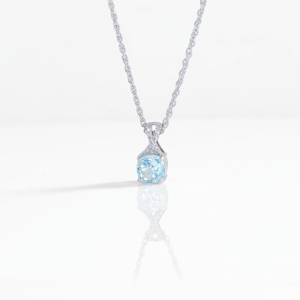 Light Blue Sterling Silver Cubic Zirconia Pendant Chain Ishna