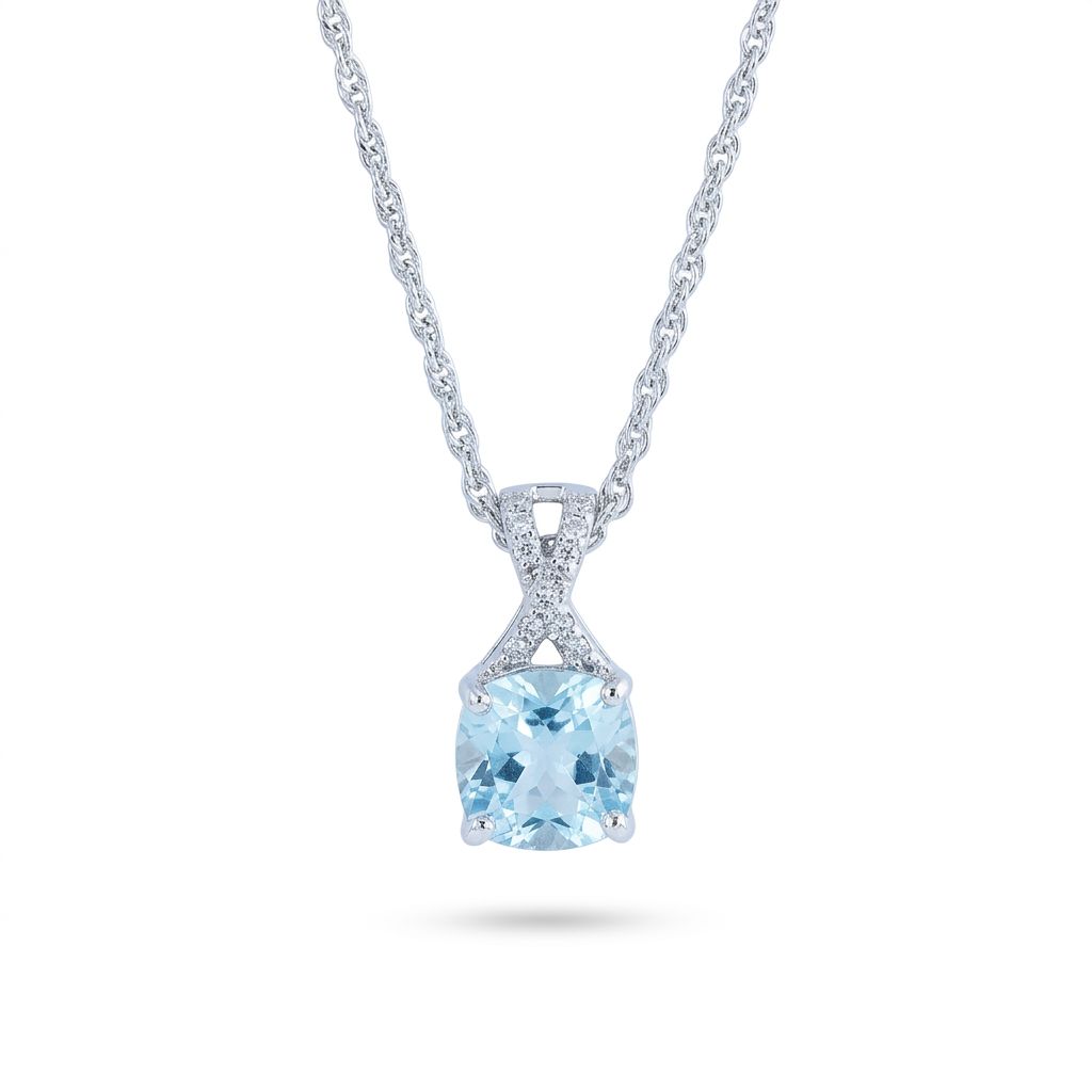 Light Blue Sterling silver CZ Pendant Chain Ishna