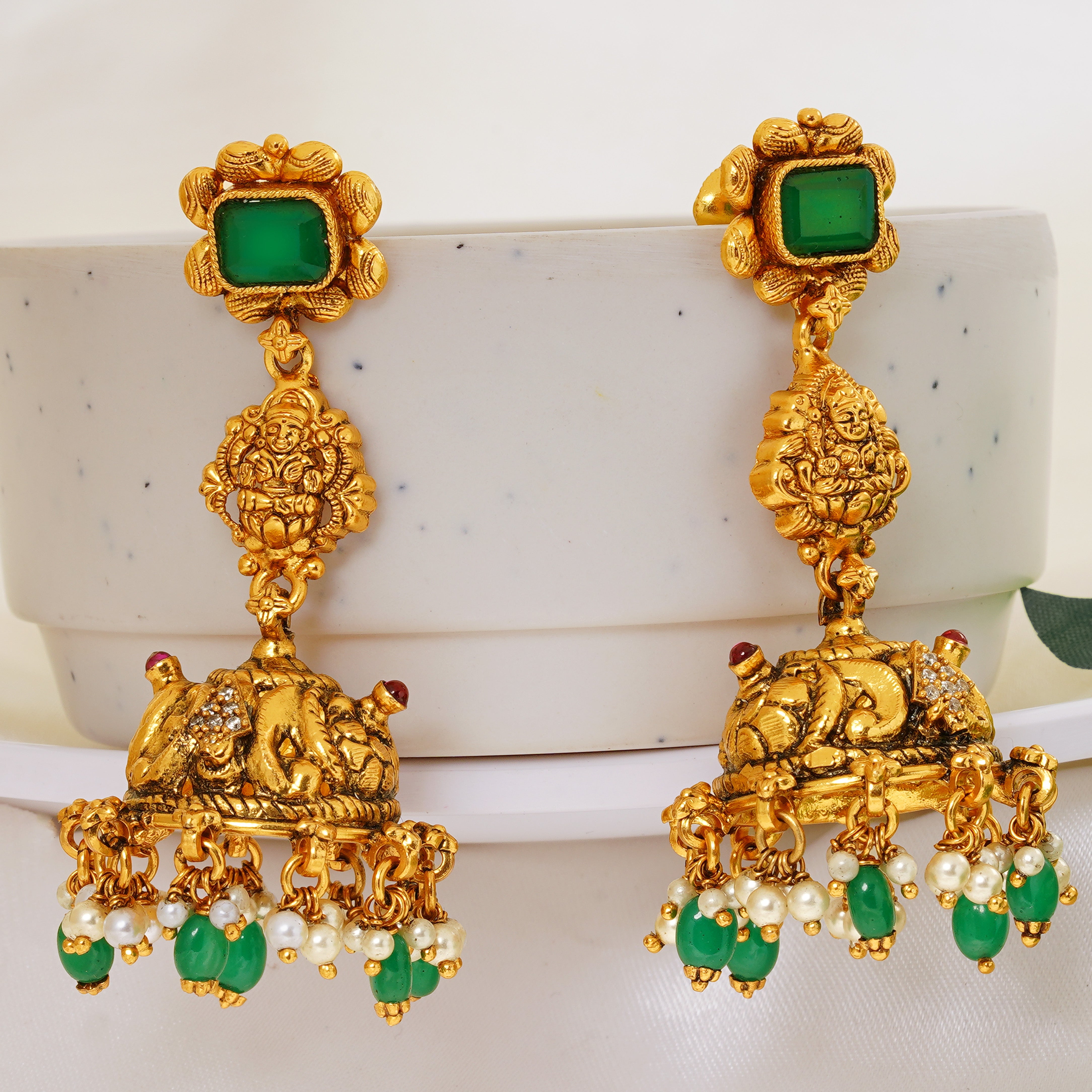 Long Jimikki Earrings with Emerald Beads