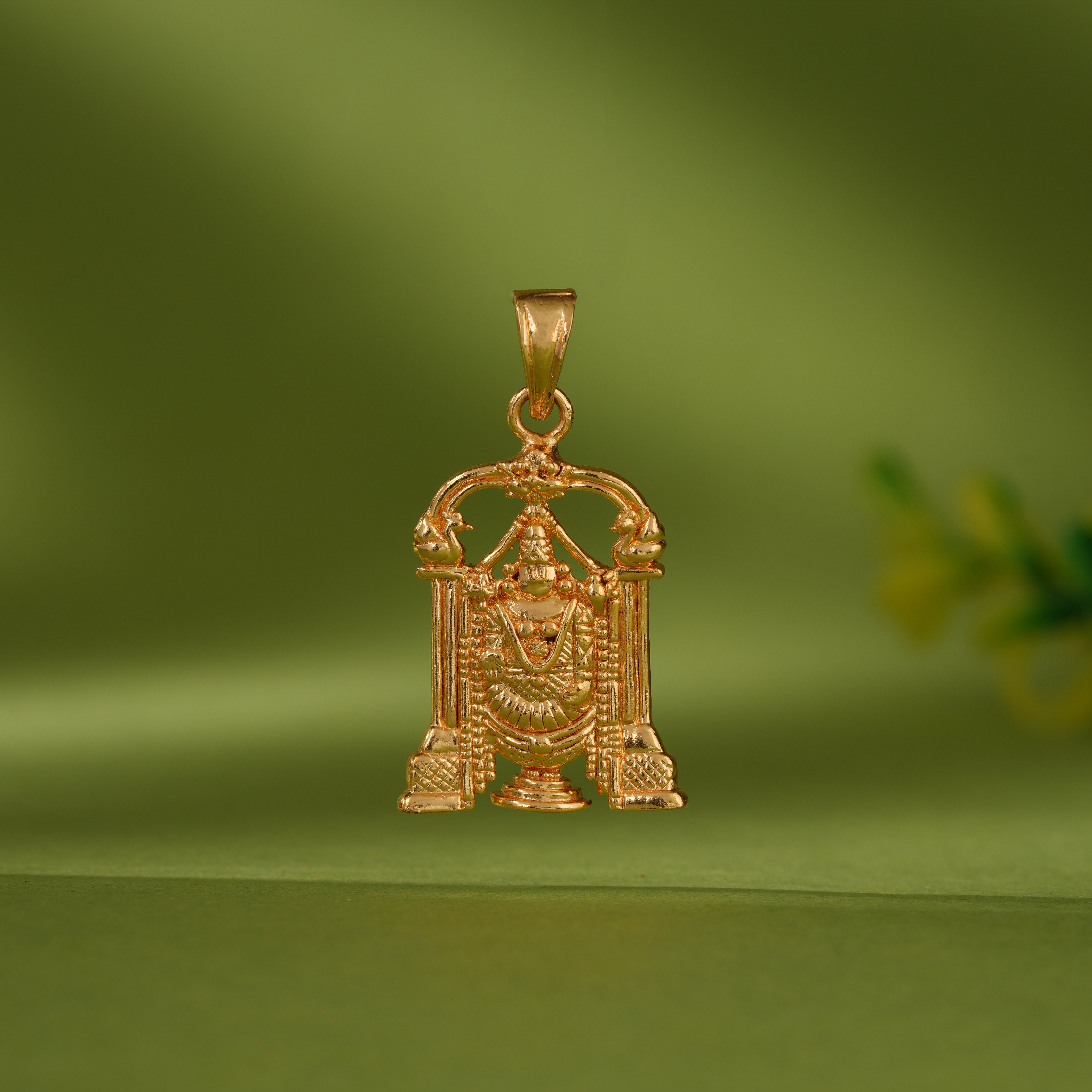Lord Balaji gold plated pendant spiritual temple jewelry design