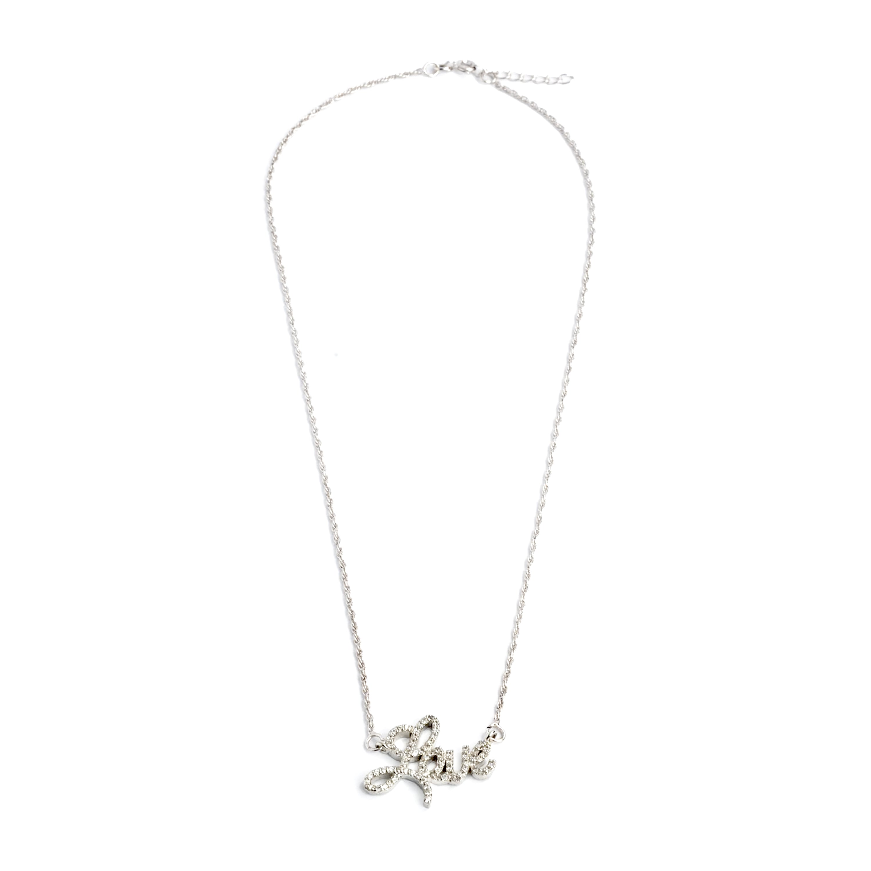 Love motif sterling silver pendant chain with sparkling stone Ishna