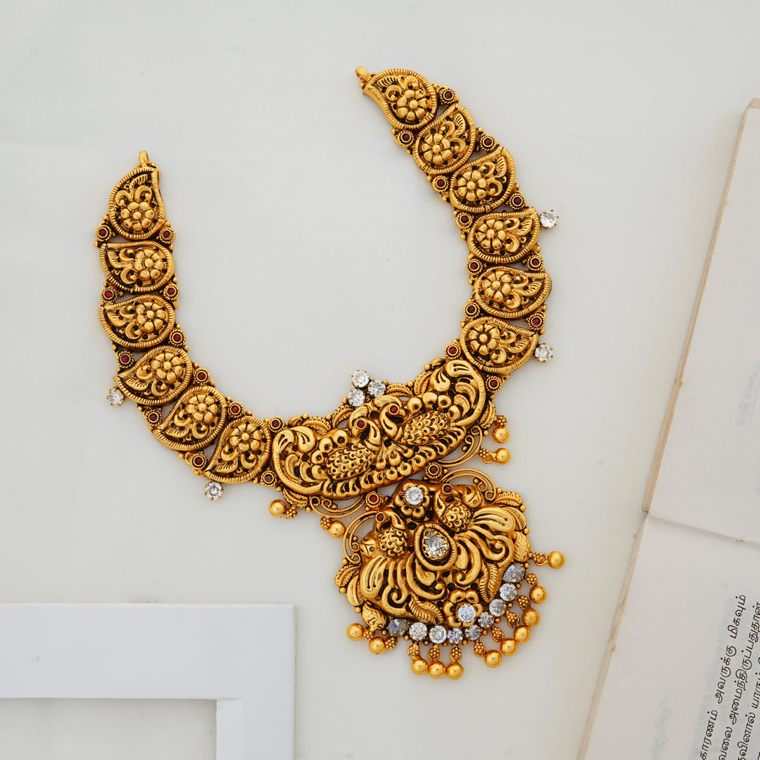 Mango Annam Necklace with Antique Finish and CZ Stones – Ishna