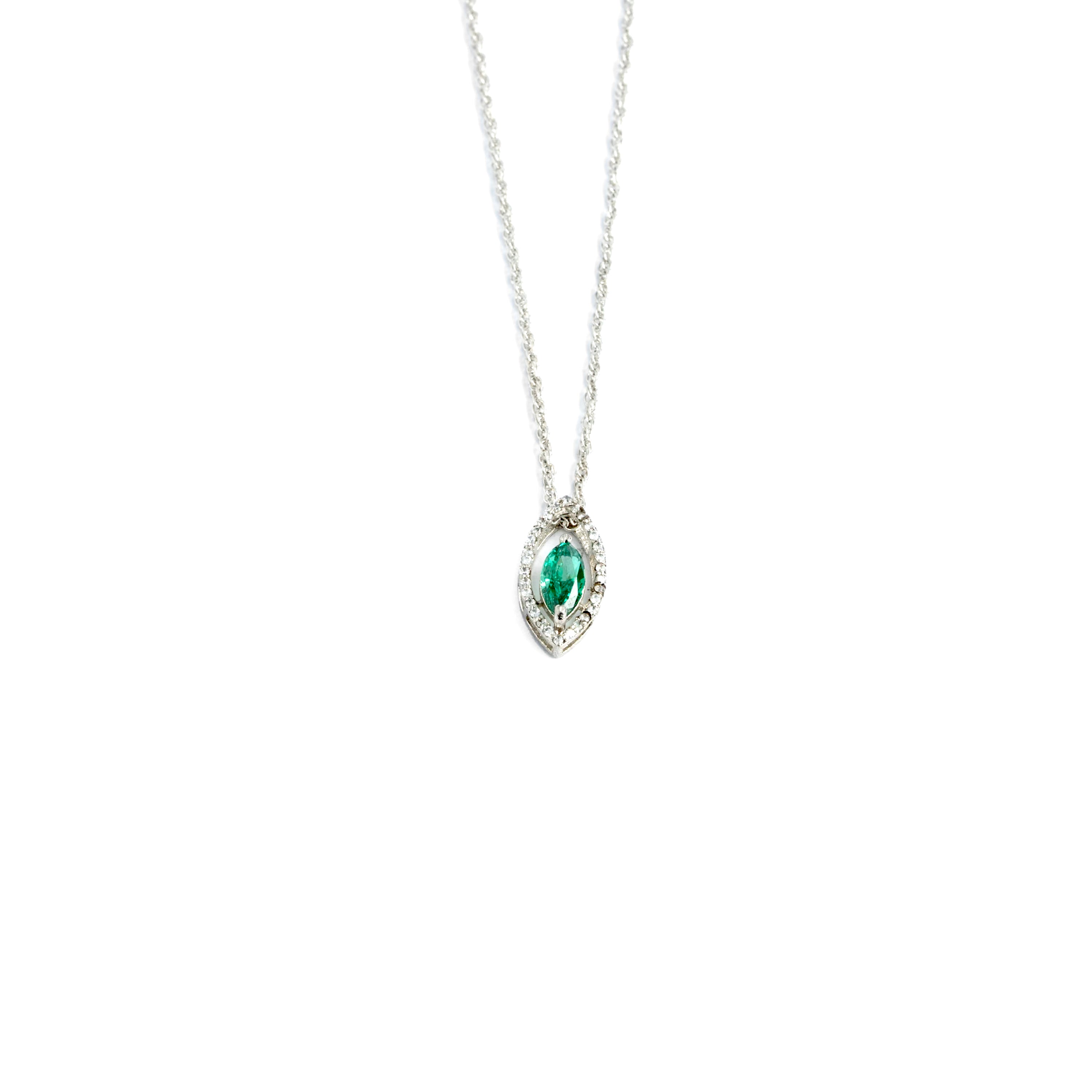 Marquise emerald halo pendant chain Ishna