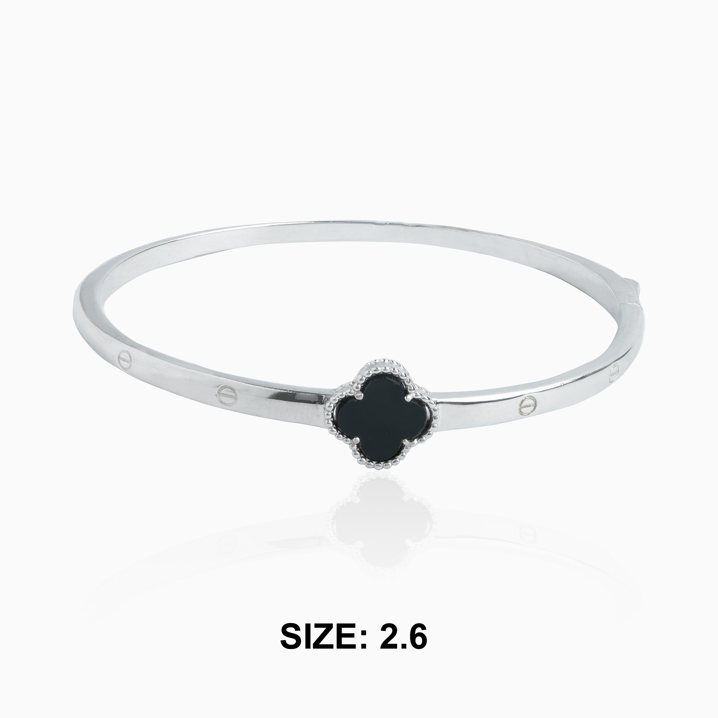 Minimal black clover silver bracelet for women