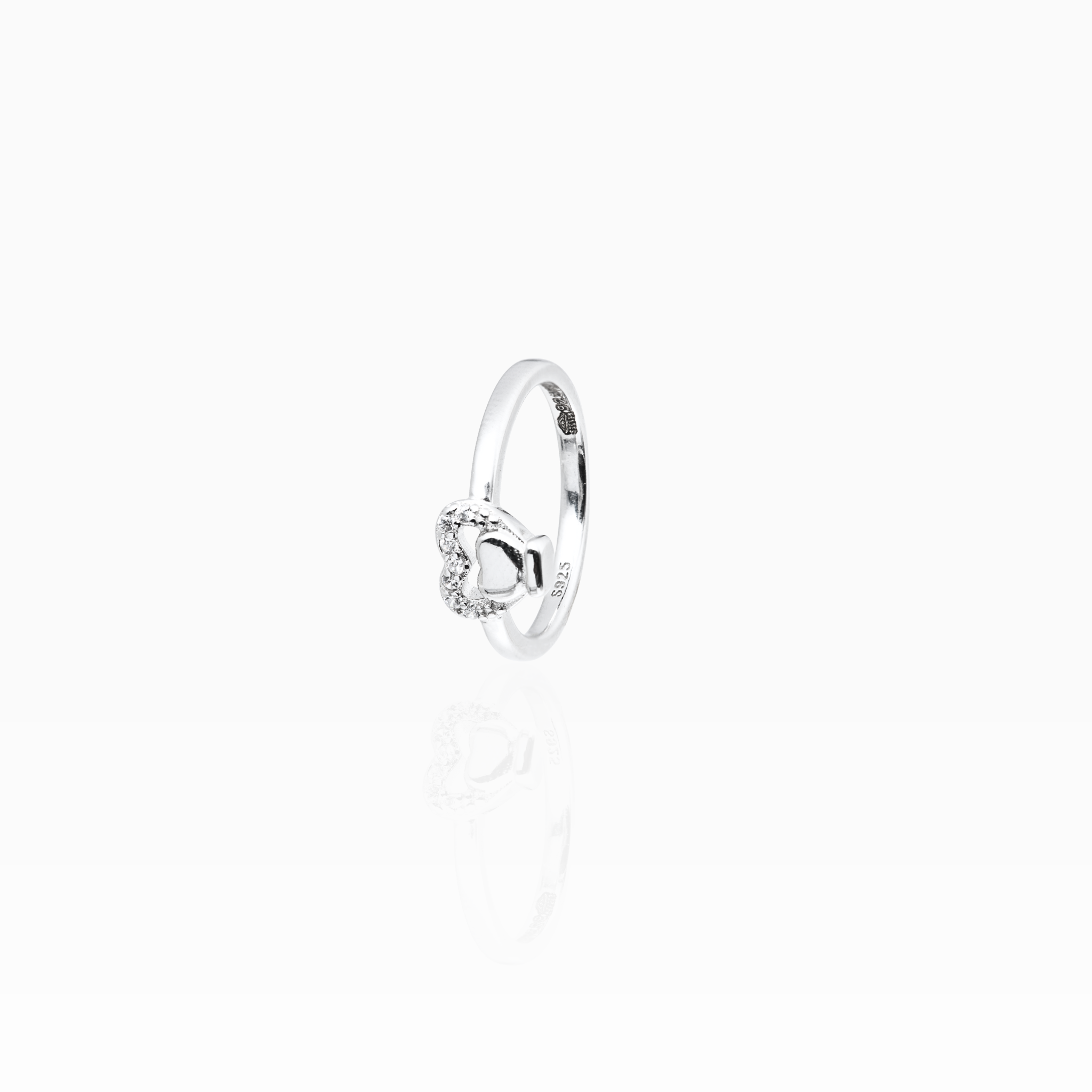 Minimal double heart silver ring for women