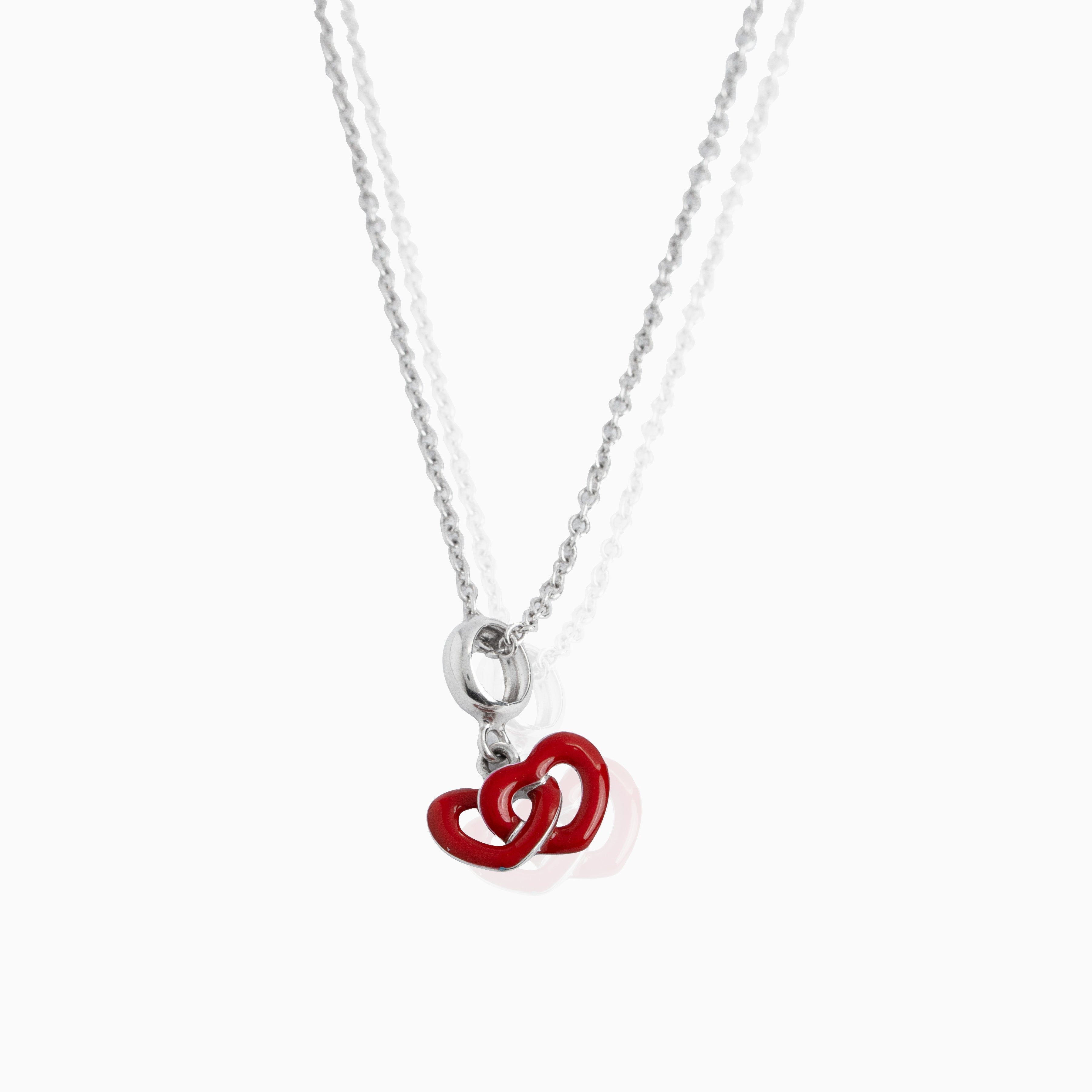 Minimal heart enamel silver necklace set