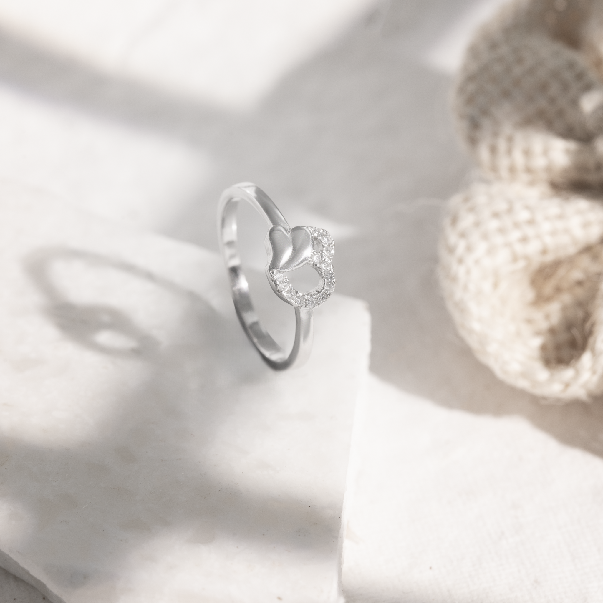 Minimal heart silver ring daily wear