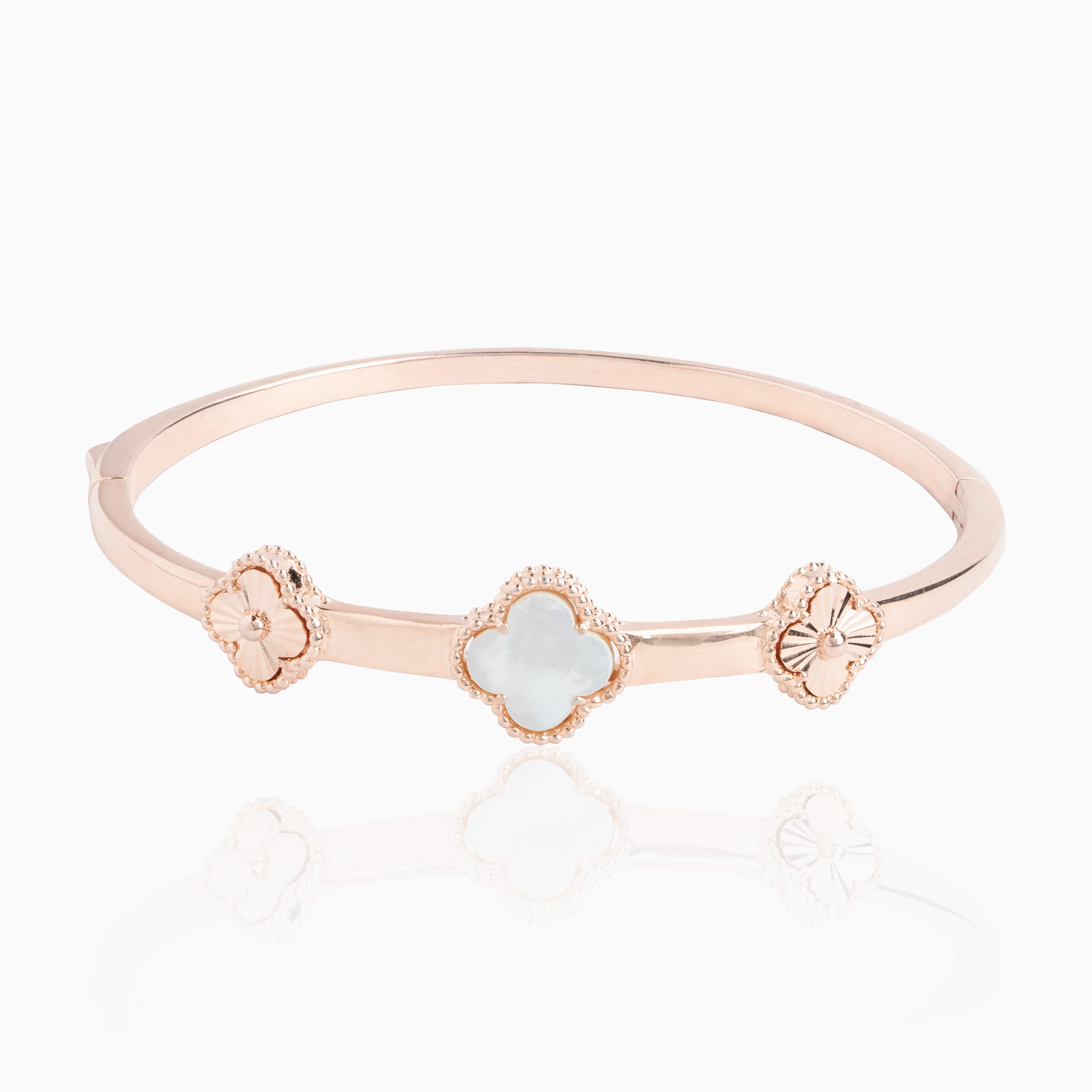 Minimal rose gold Kada with three clover