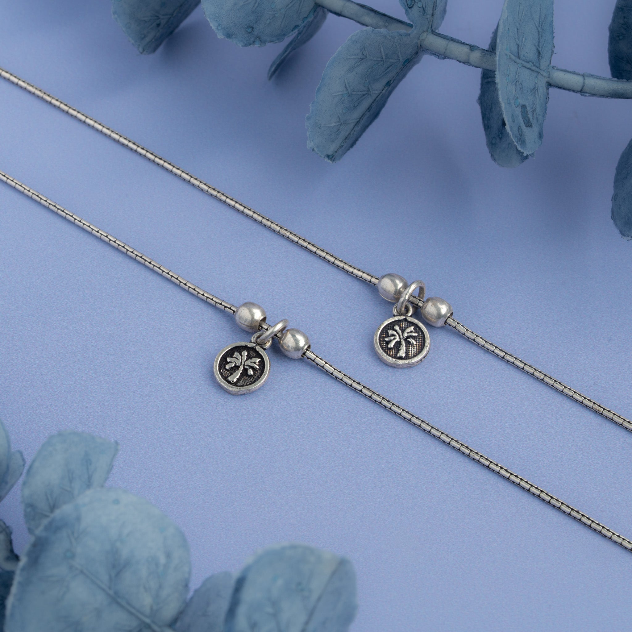 Minimal silver anklet with round coin charms