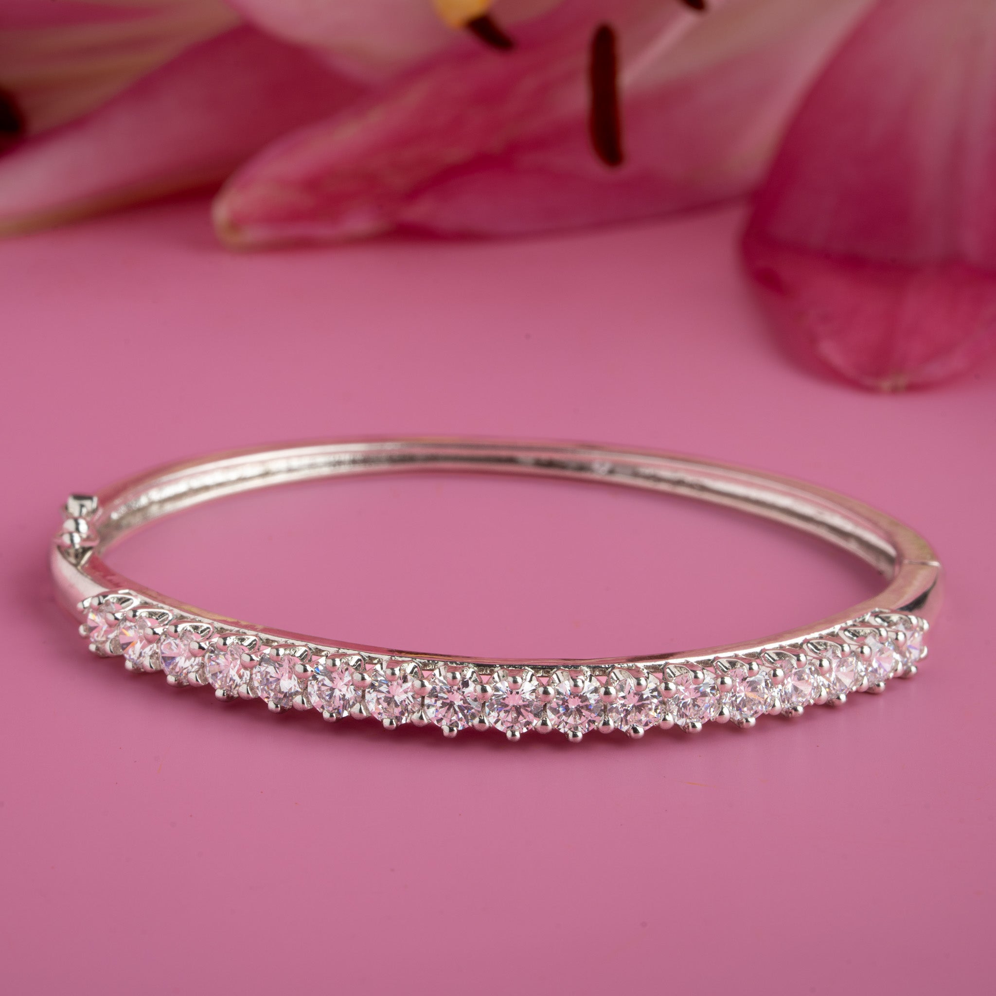 Minimal silver diamond look bangle jewellery