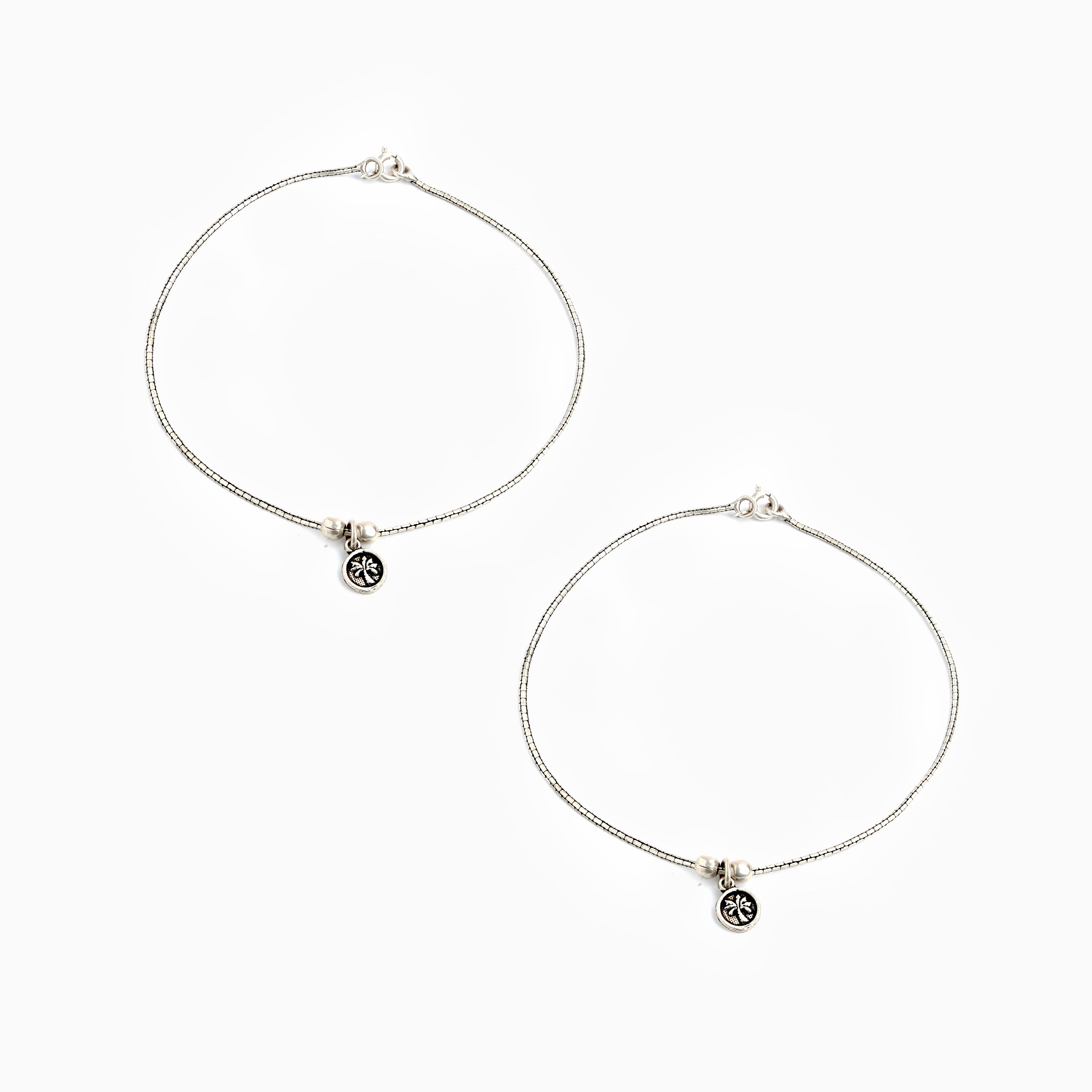 Minimal sterling silver anklet with round coin charms