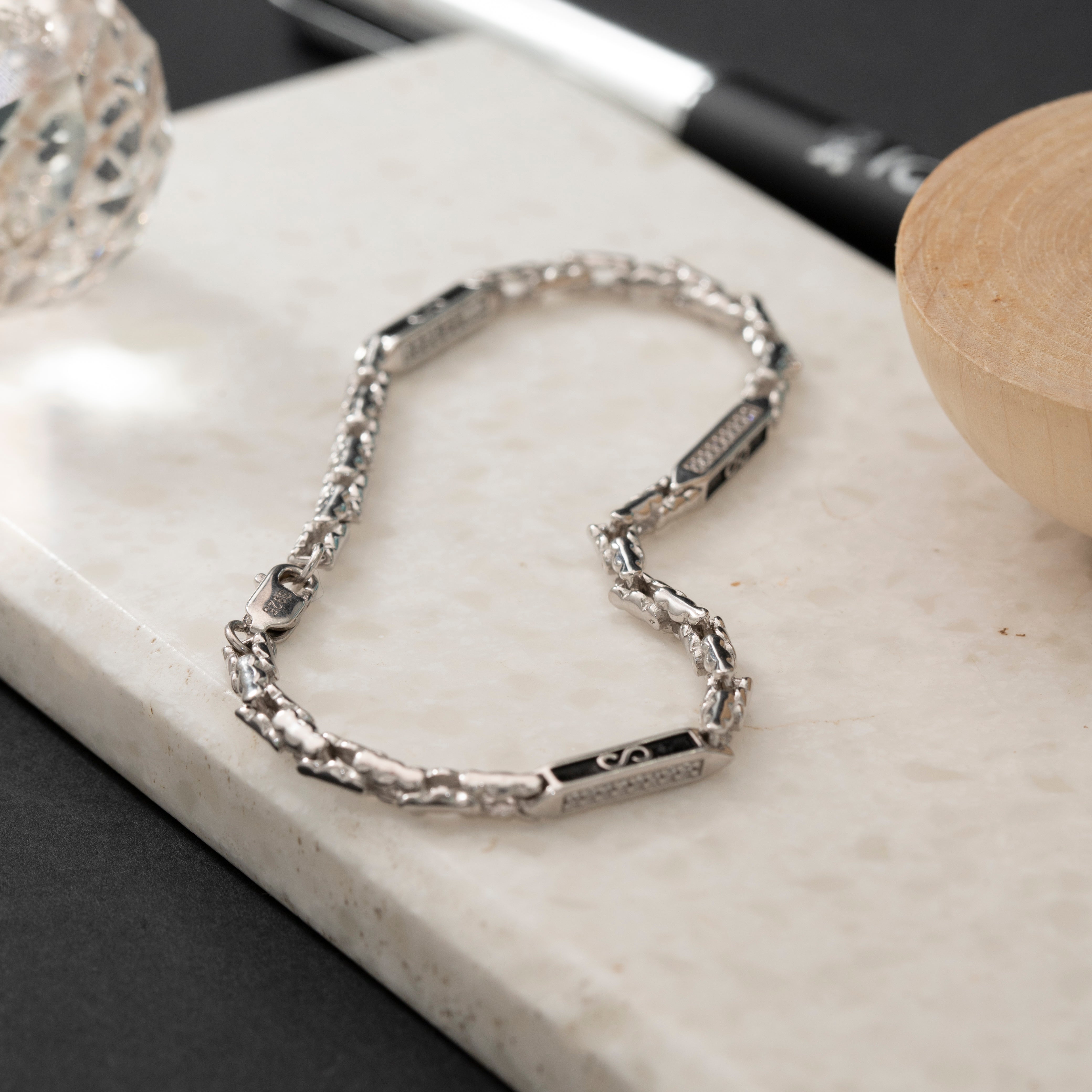 Minimalist engraved sterling silver bracelet