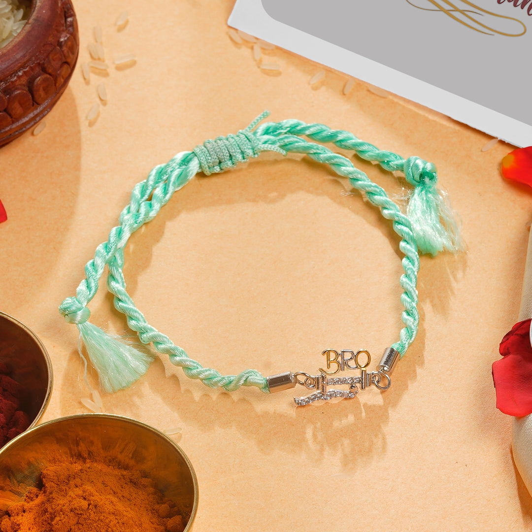 Mint Green Thread Silver Rakhi for Brother