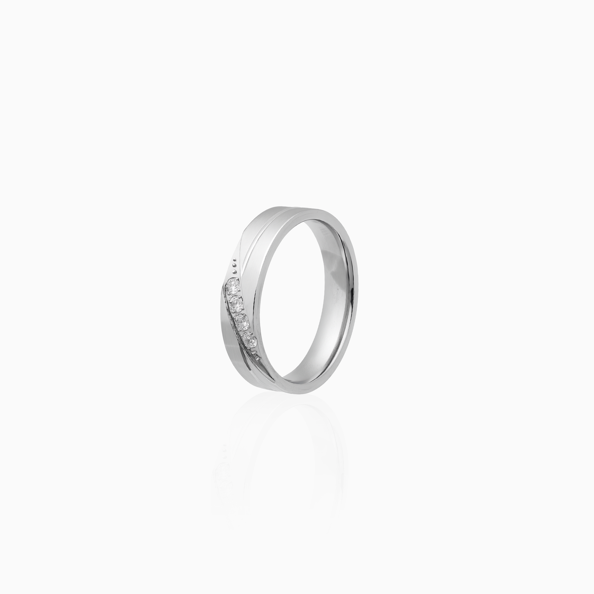 Modern Diagonal cubic silver band ring design