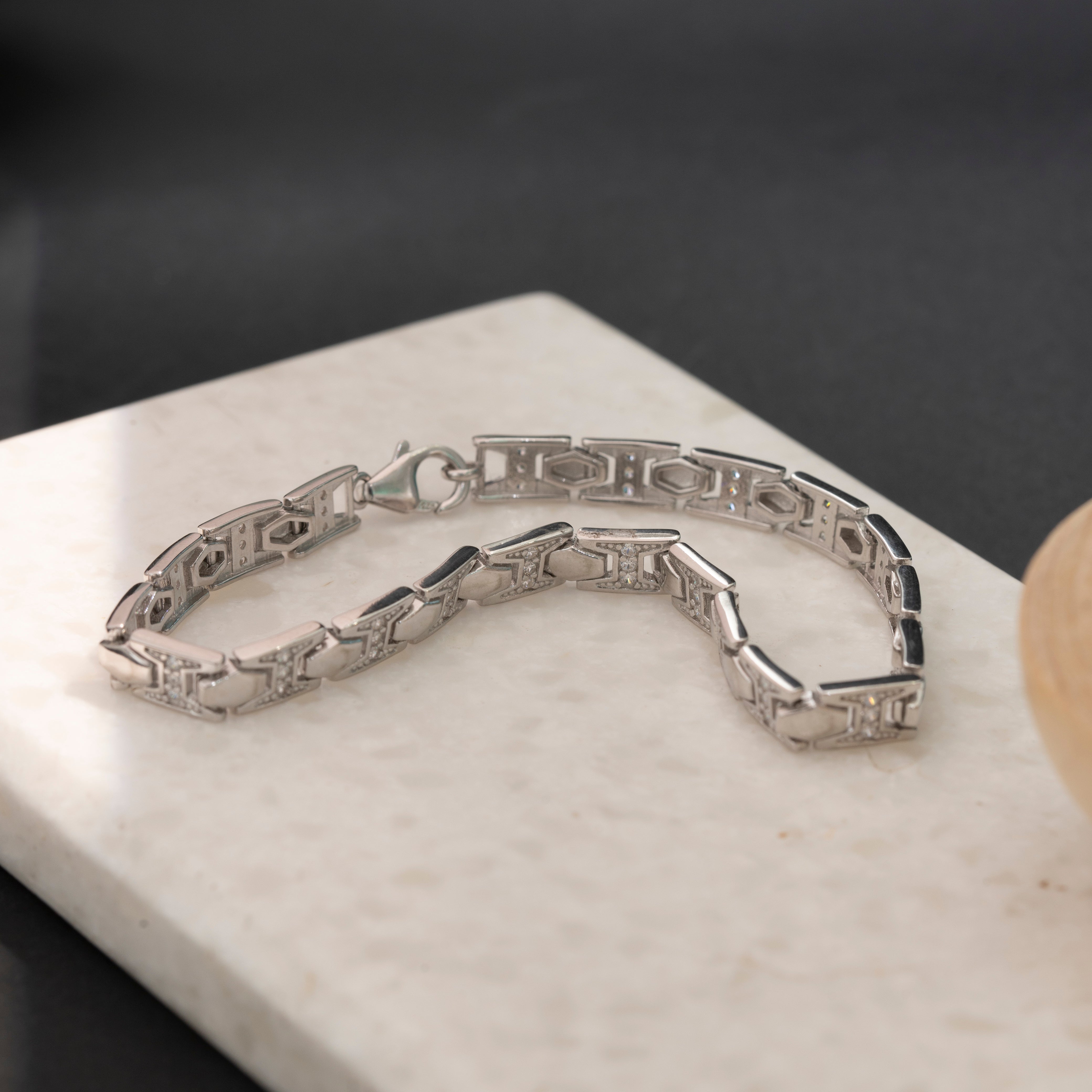 Modern geometric silver bracelet