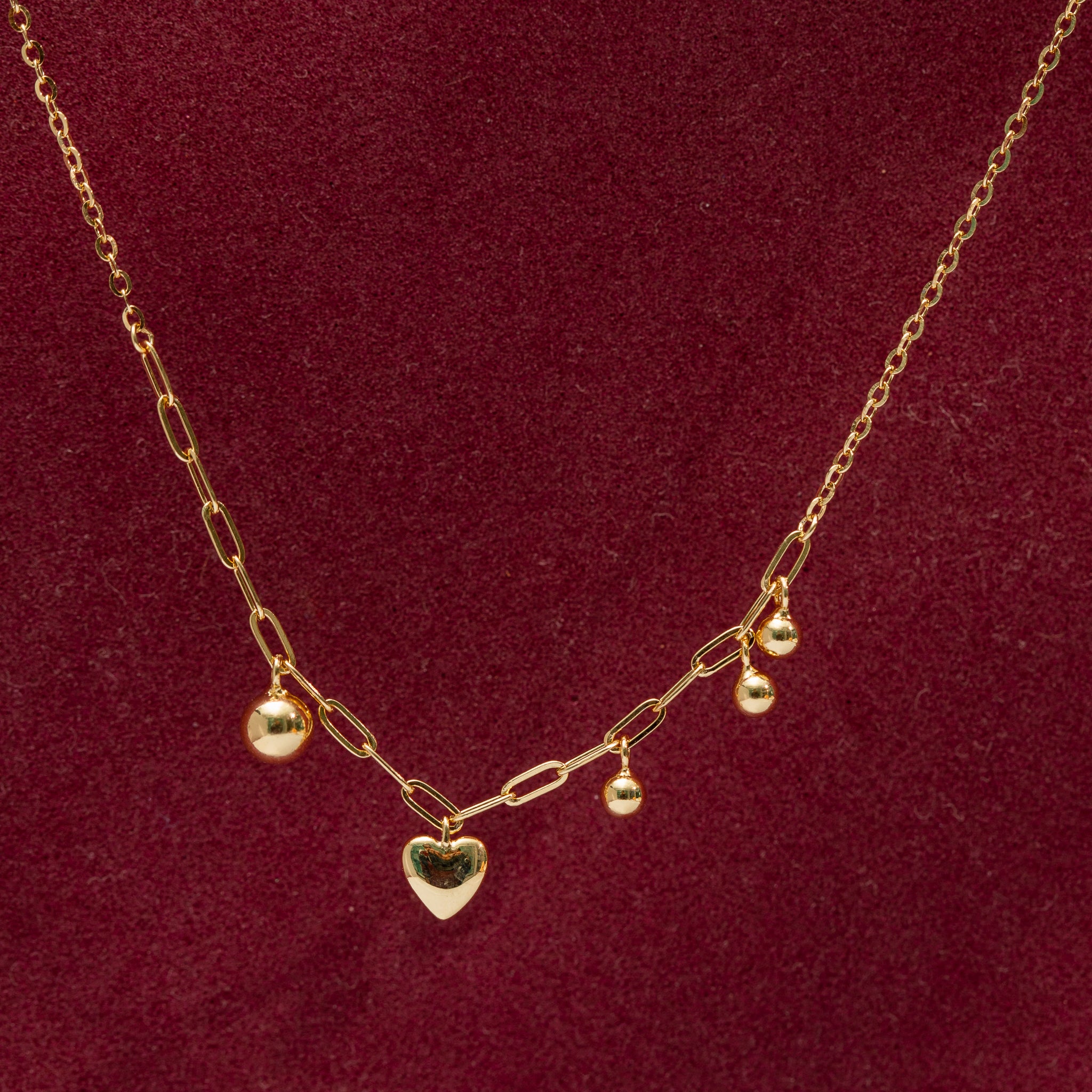 Modern heart charm layered gold necklace