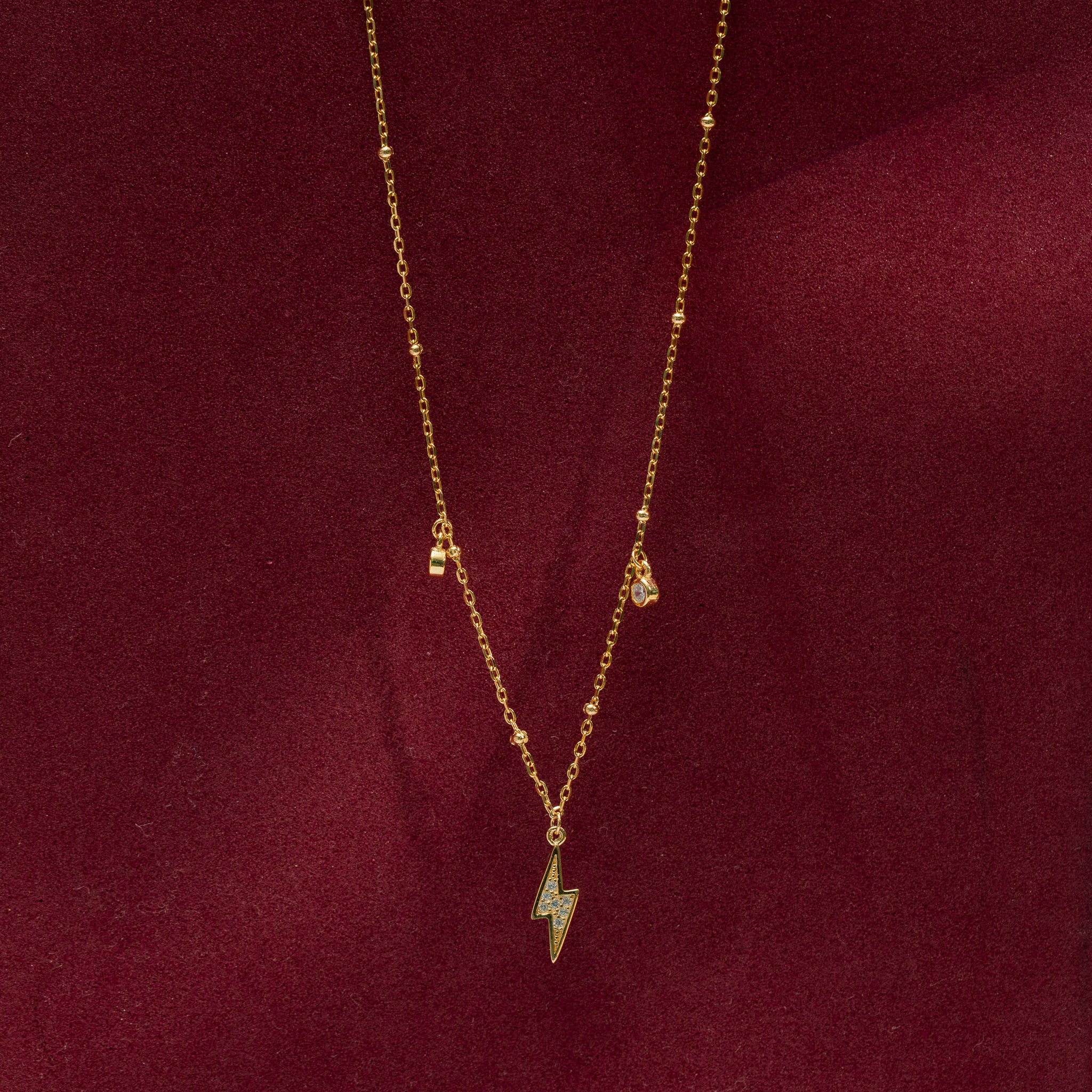 Modern lightning bolt CZ pendant chain design