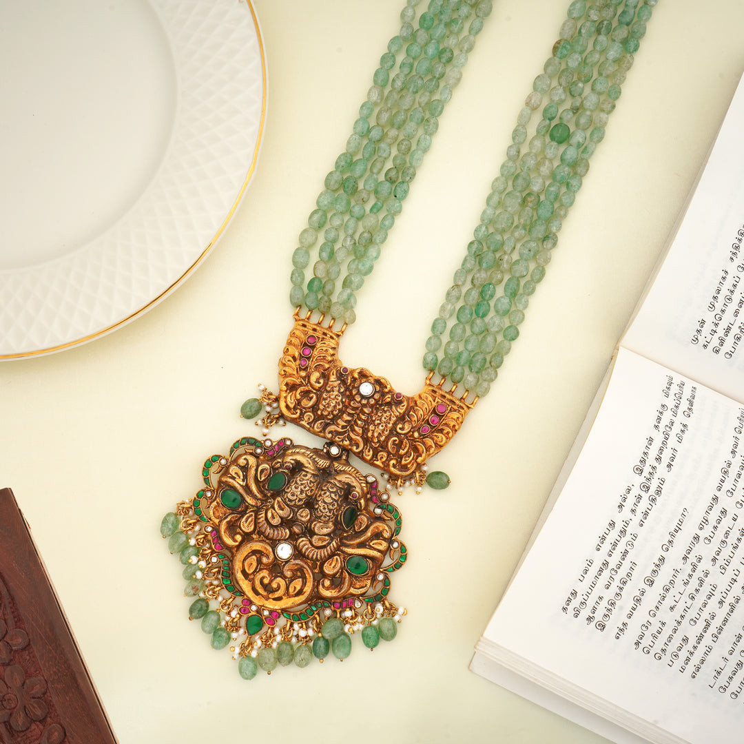 Multi-layer temple haram with emerald beads