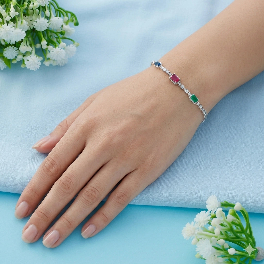 Multi Gemstone Bracelet in Sterling Silver Ishna
