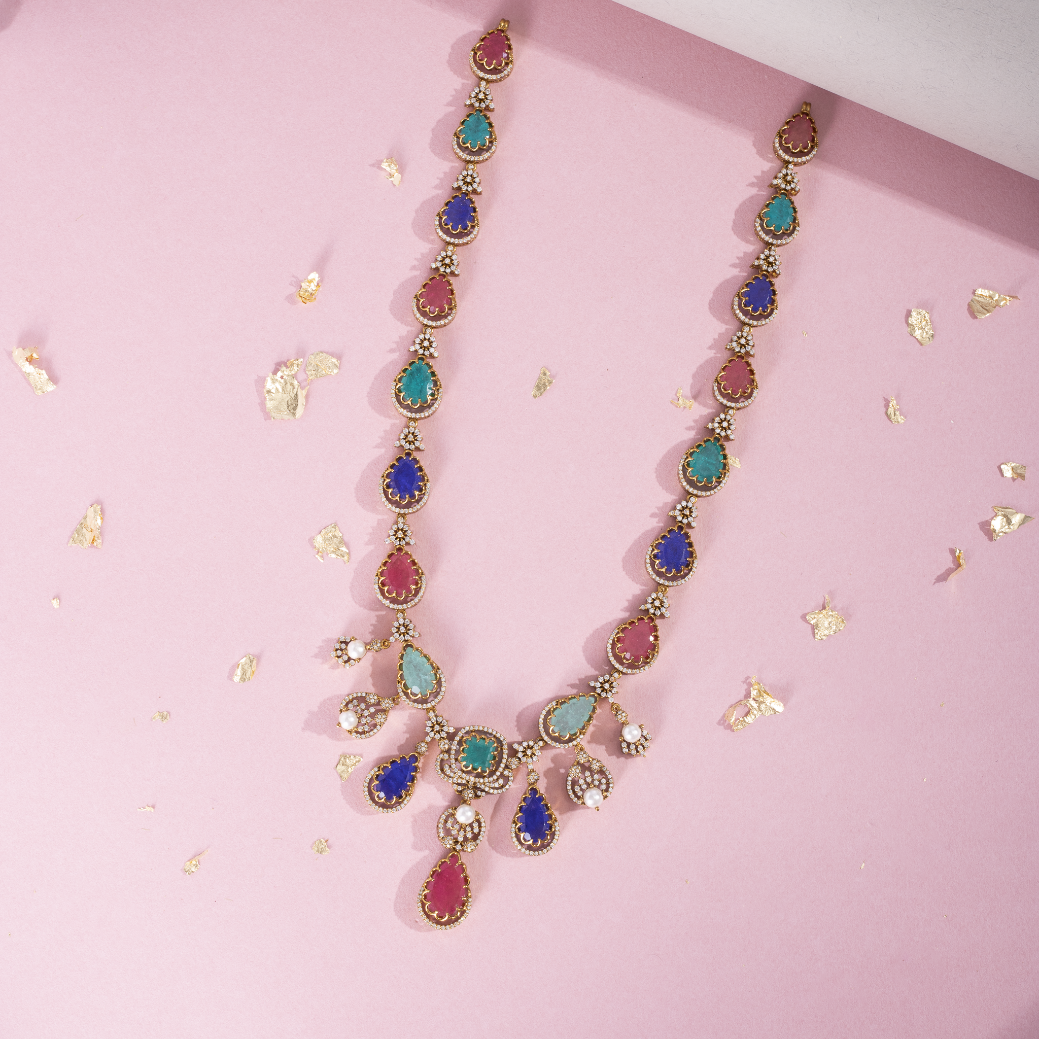 Multicolour stone malai necklace set