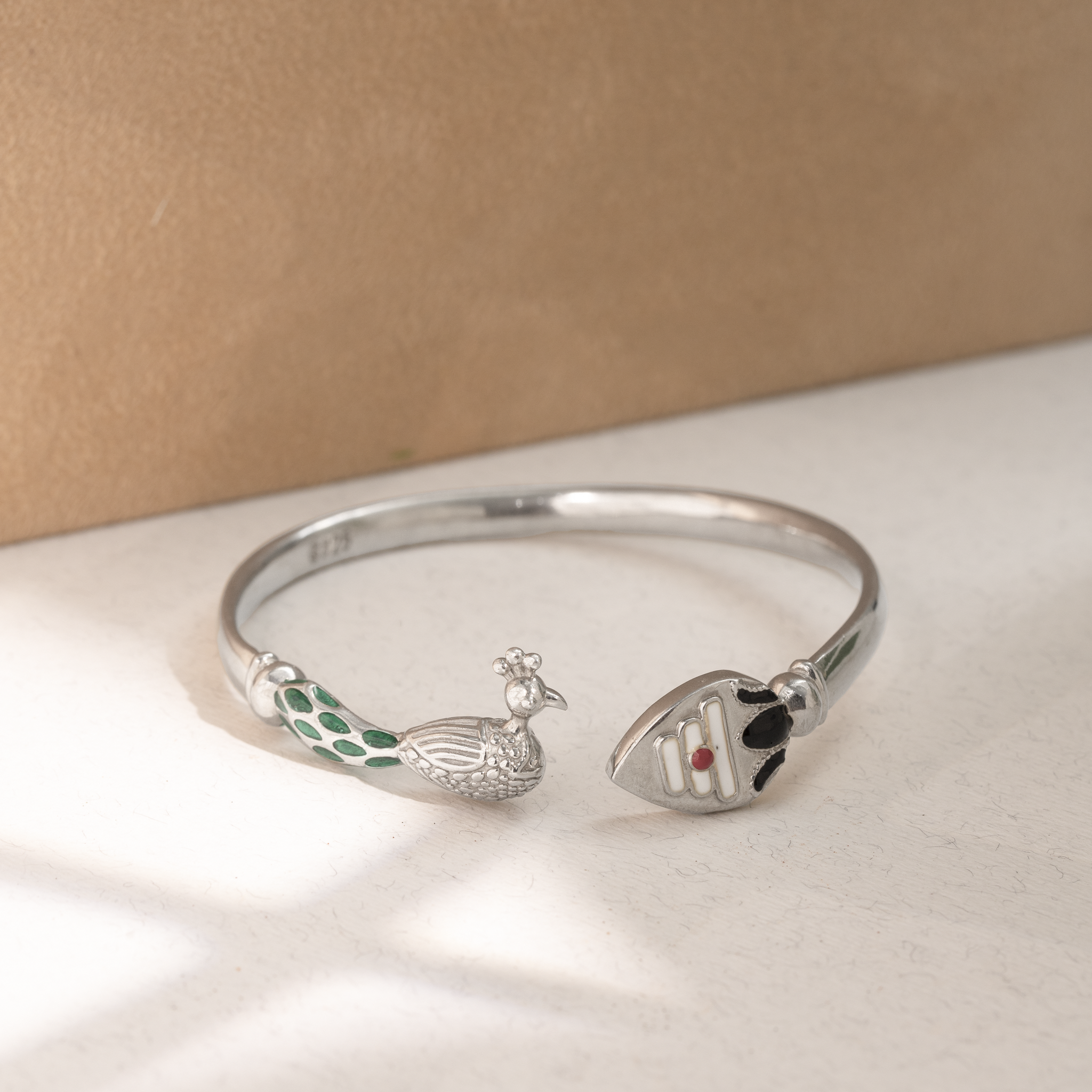 Murugan Vel Peacock men silver kada 925 sterling