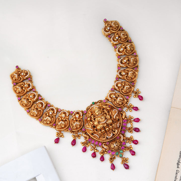 Nagas Lakshmi necklace with ruby stone drops